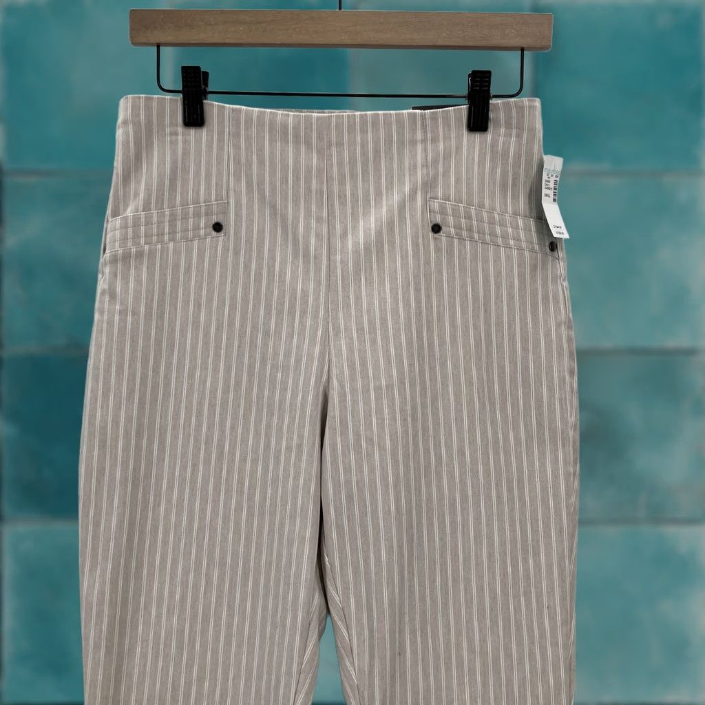 Vintage Maurices Bengaline Pants Womens Small Beige Striped Pull On Skinny Ankle Stretch Size 28" / US 6 / IT 42 - 1 Thumbnail