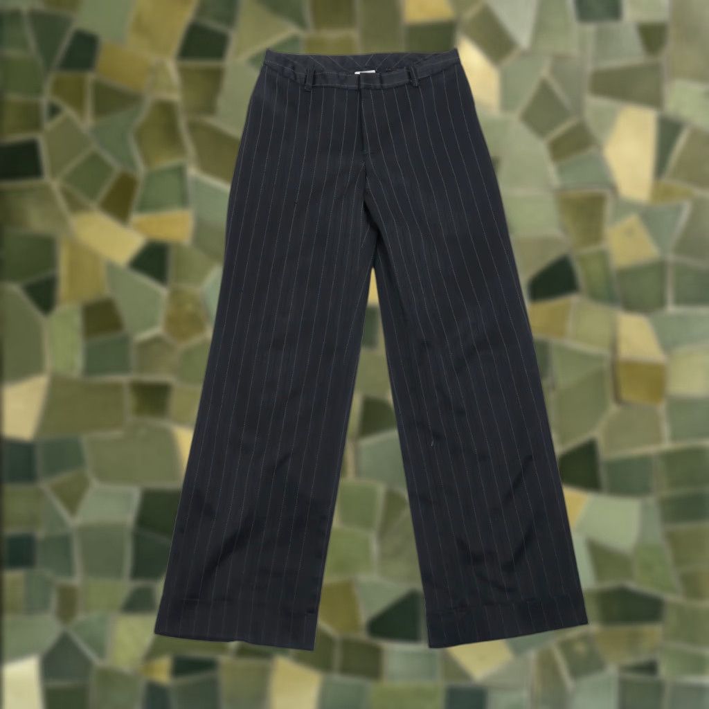 Vintage VINTAGE Zinc Black Pinstripe Wide Leg Trouser Pants S Womens Small 90s Business Workwear Striped 30 Inseam Wide-Leg Rise 8.5-10.5 In Satin feel Size 28" / US 6 / IT 42 - 1 Thumbnail