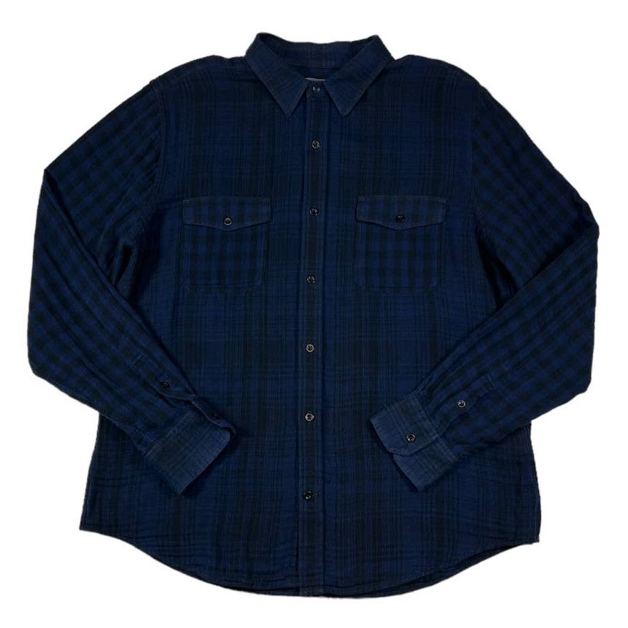 image of Vince Blue Button Down Square Print Cotton Shirt | Size Xl, Men's