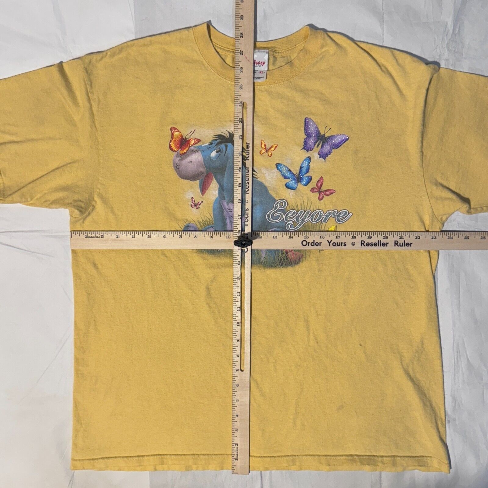 Disney Y2K Winnie The Pooh Eeyore Tshirt XL Butterflies Yellow Glit Size US XL / EU 56 / 4 - 6 Thumbnail