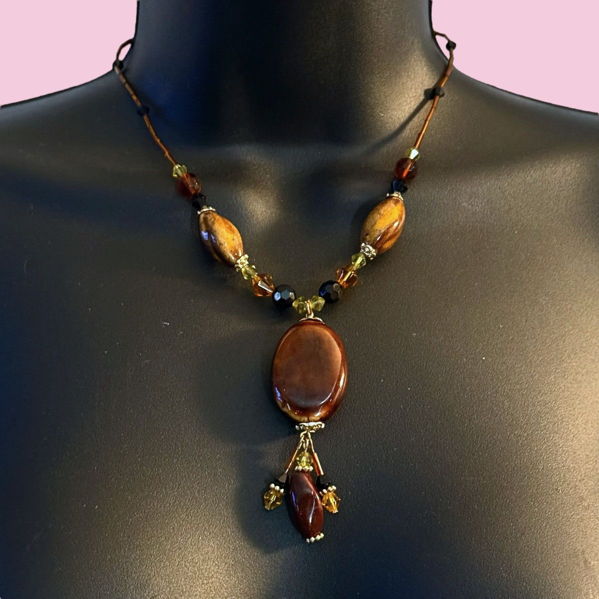 Other You and I brown glass bead drop pendant statement necklace Size ONE SIZE - 1 Thumbnail
