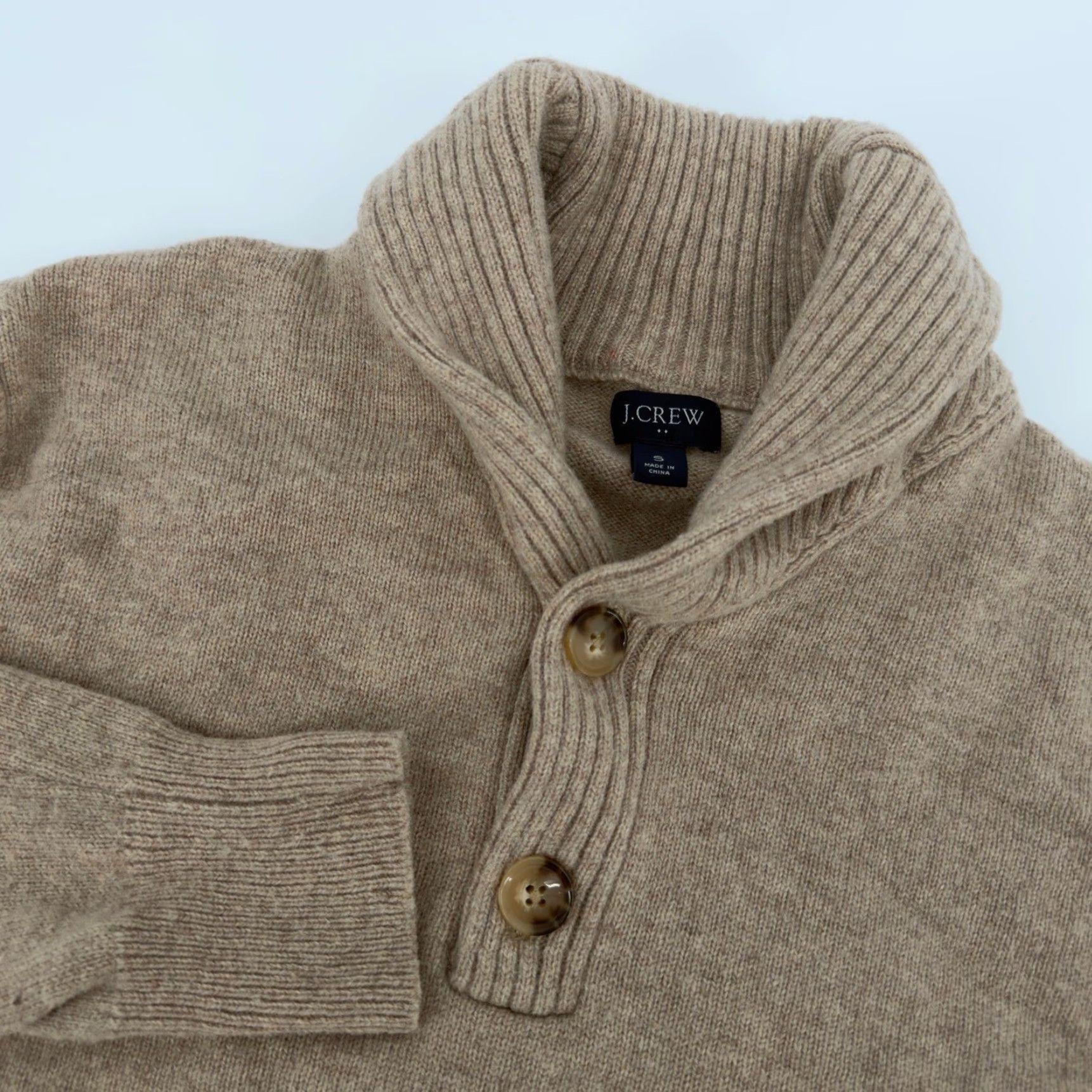 J.Crew VINTAGE? No. J.CREW Shawl Collar Button Neck Sweater Mens Small Camel Brown Wool Blend Shirt Mens Small Camel Brown Wool Blend Size US S / EU 44-46 / 1 - 2 Thumbnail
