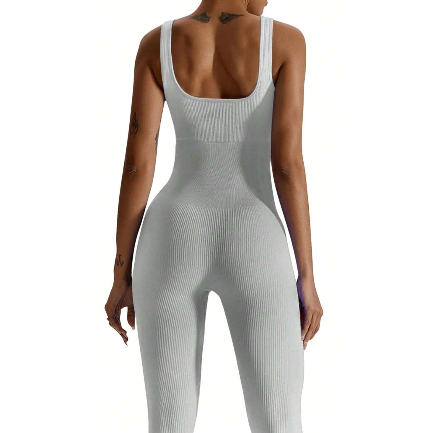 Shein Rib-Knit Seamless Sports Jumpsuit in Gray, Size L Size 34" / US 12 / IT 48 - 2 Thumbnail