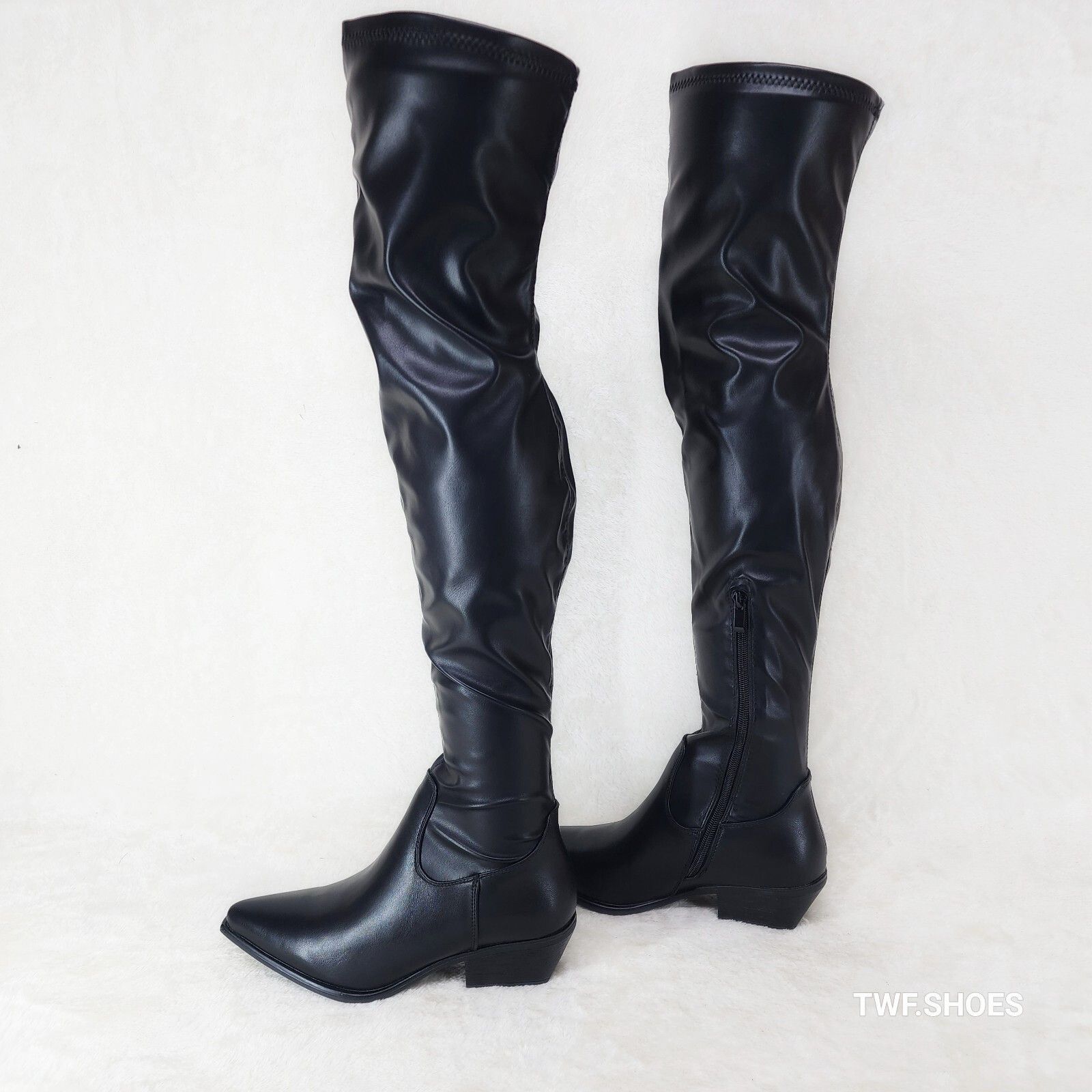 Other Rodeo Rider Black Stretch Faux Leather Western Cowgirl Thigh Size US 8 / IT 38 - 2 Thumbnail