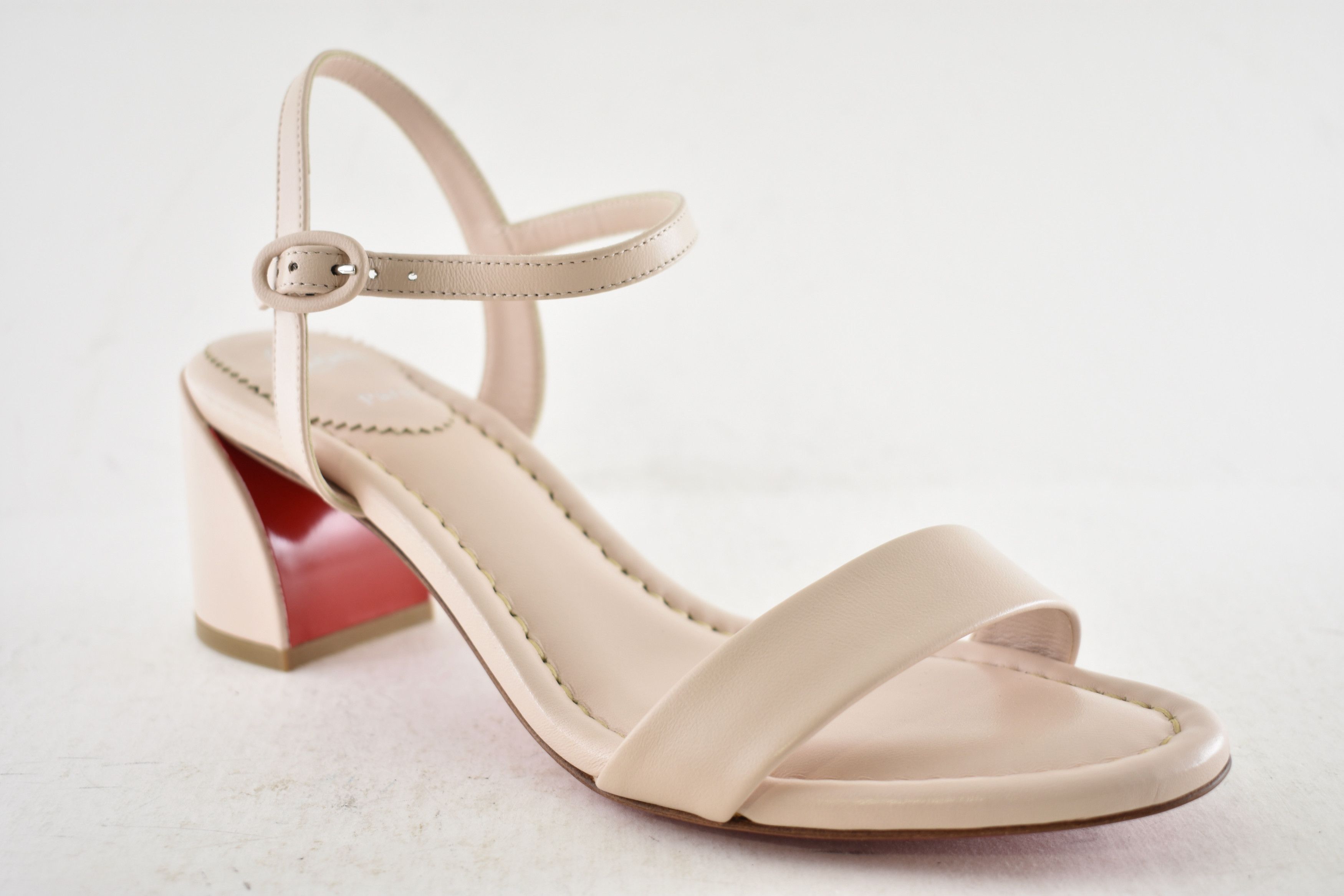 Christian Louboutin Miss Jane Sandal 55 Leche Beige Ankle Strap Block Heel 37.5 Size US 7.5 / IT 37.5 - 6 Thumbnail