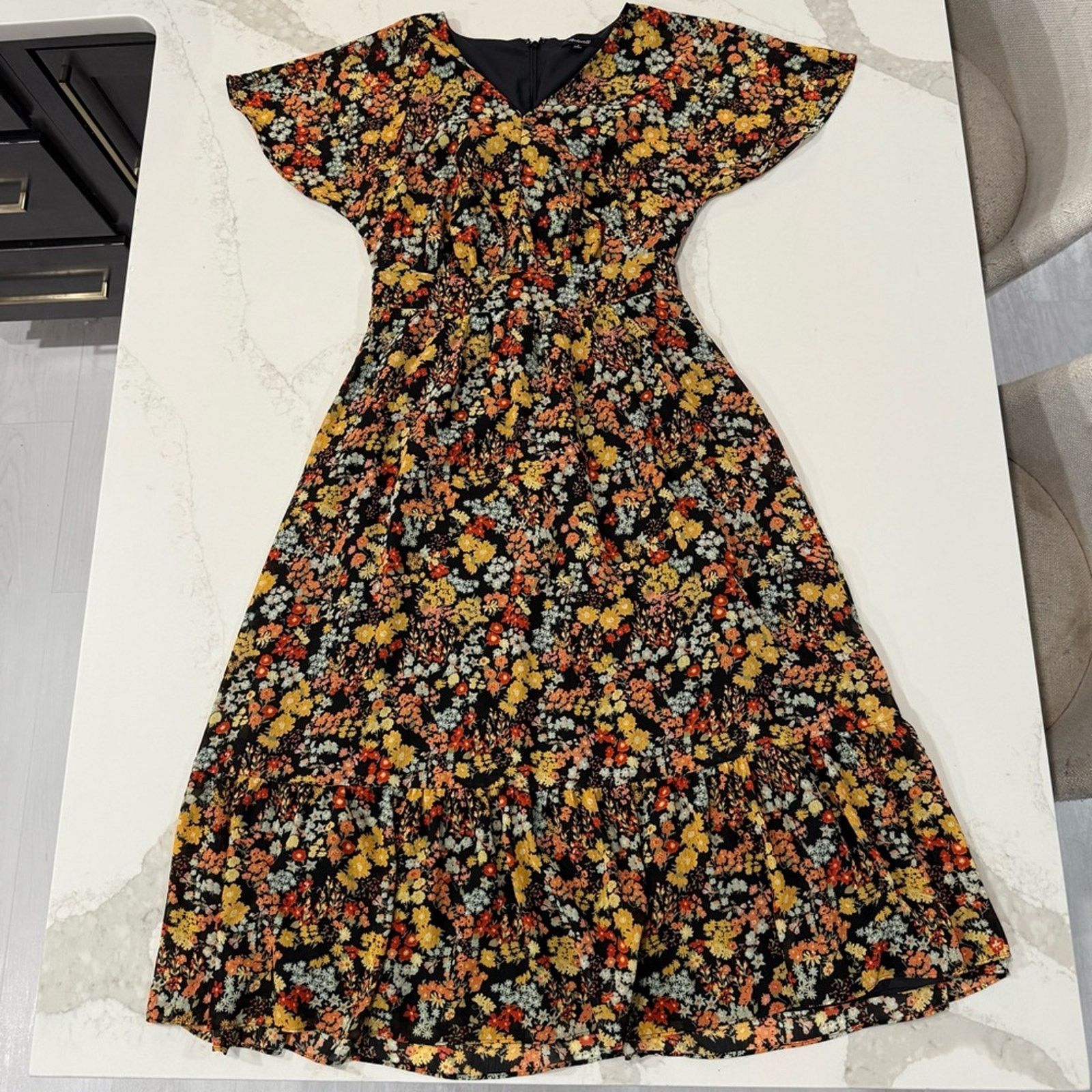 Madewell Madewell Dolman Sleeve Ruffle Hem Floral Midi Dress Womens 0 Size XS / US 0-2 / IT 36-38 - 3 Thumbnail