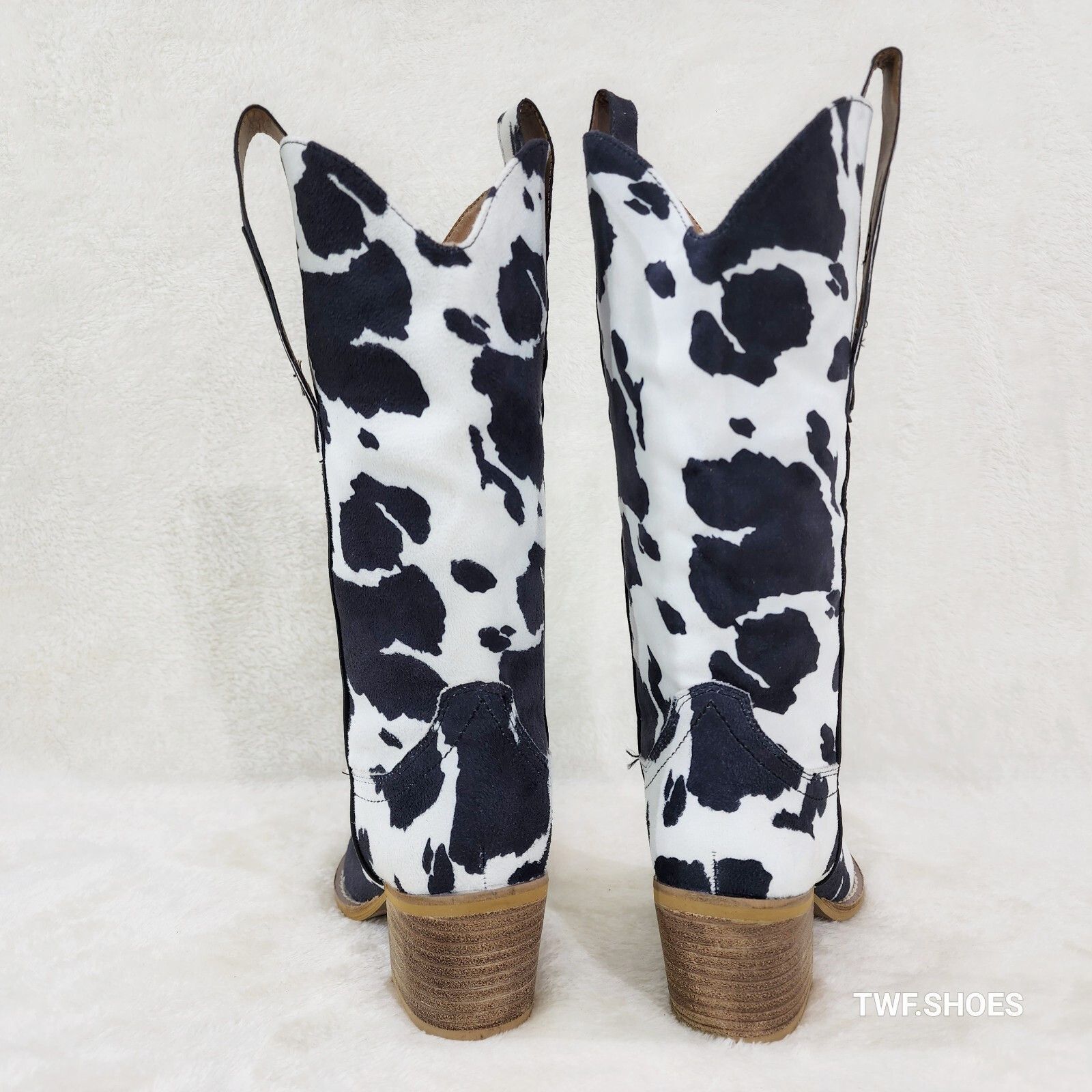 Other Western Rancher Faux Suede Black White Cow Print Cowboy Pull Size US 5.5 / IT 35.5 - 5 Thumbnail