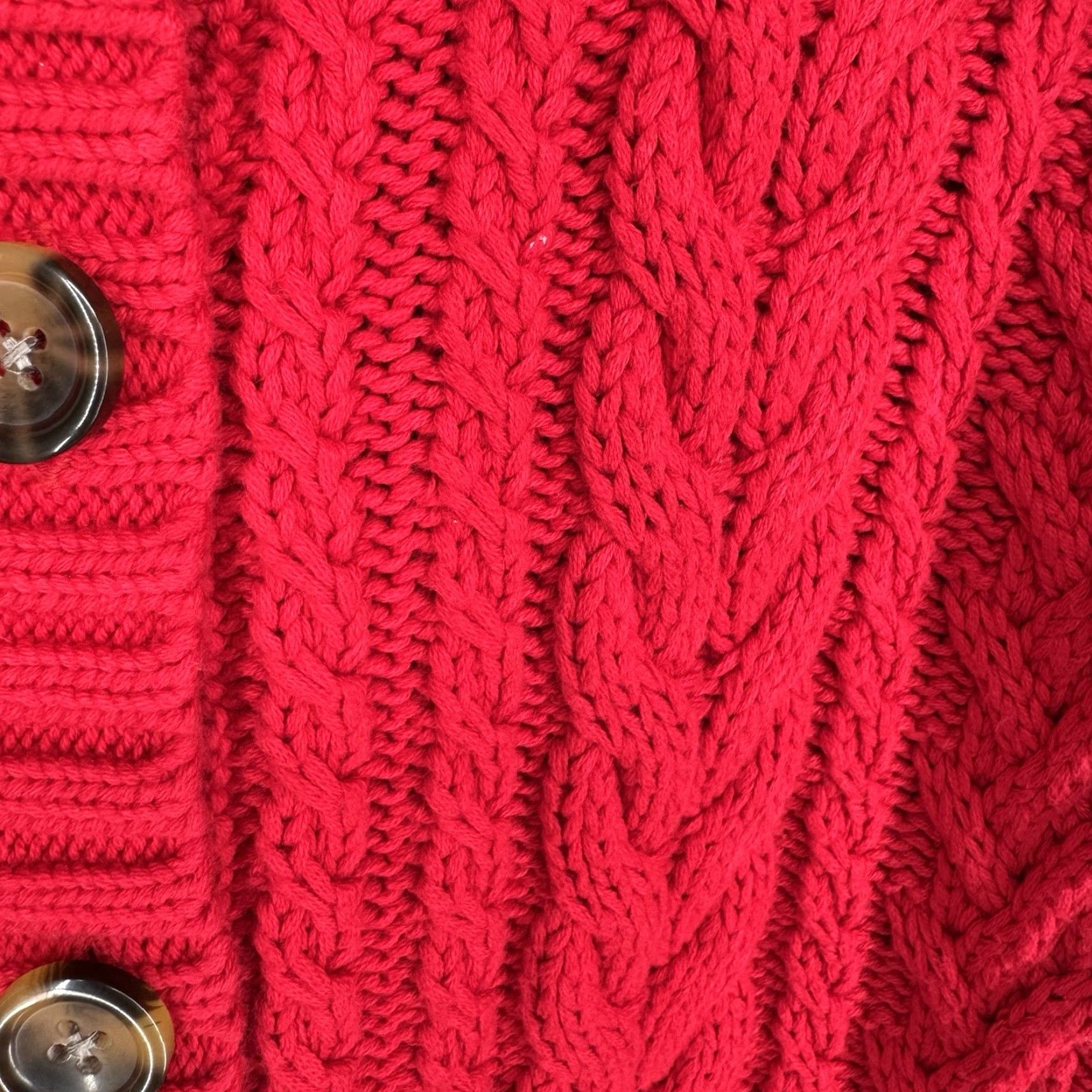 Lands' End Lands' End Cardigan Sweater Womens M Red Cable-Knit 3D Cotton Button Size M / US 6-8 / IT 42-44 - 5 Thumbnail