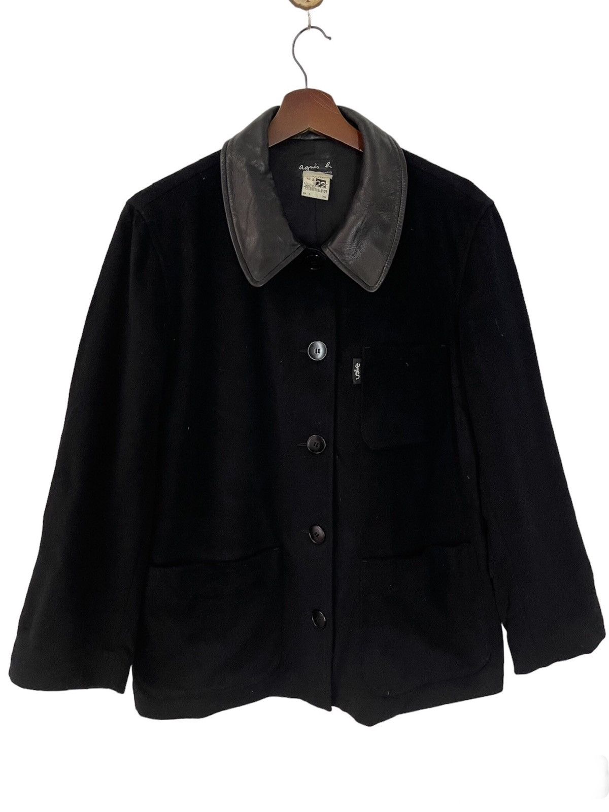 agnes b. VINTAGE AGNES B Wool Jacket Collar Leather Size US M / EU 48-50 / 2 - 6 Thumbnail