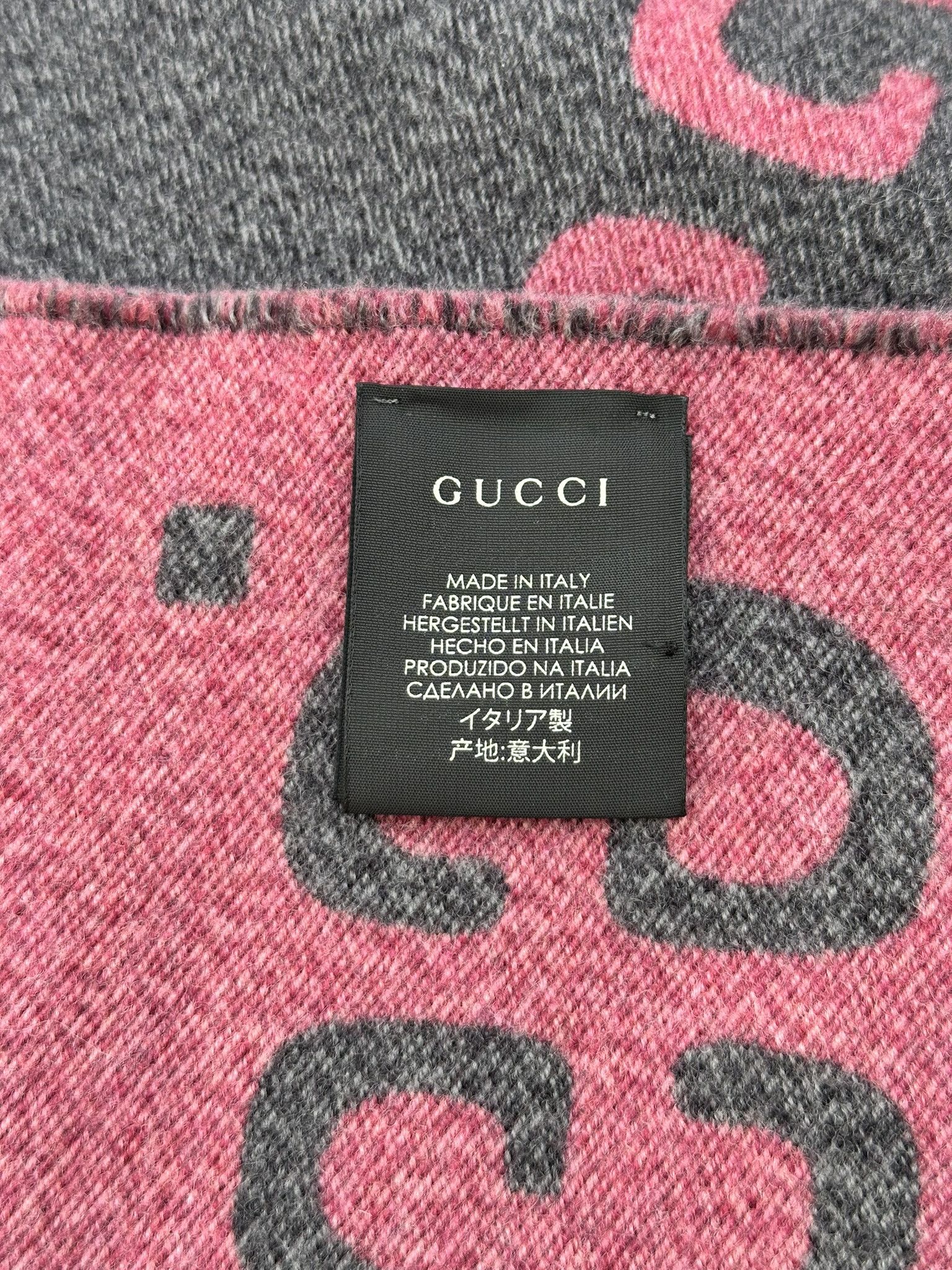 Gucci Gucci Scarf Jacquard GG Monogram Logo Gray and Pink Wool Size ONE SIZE - 5 Thumbnail
