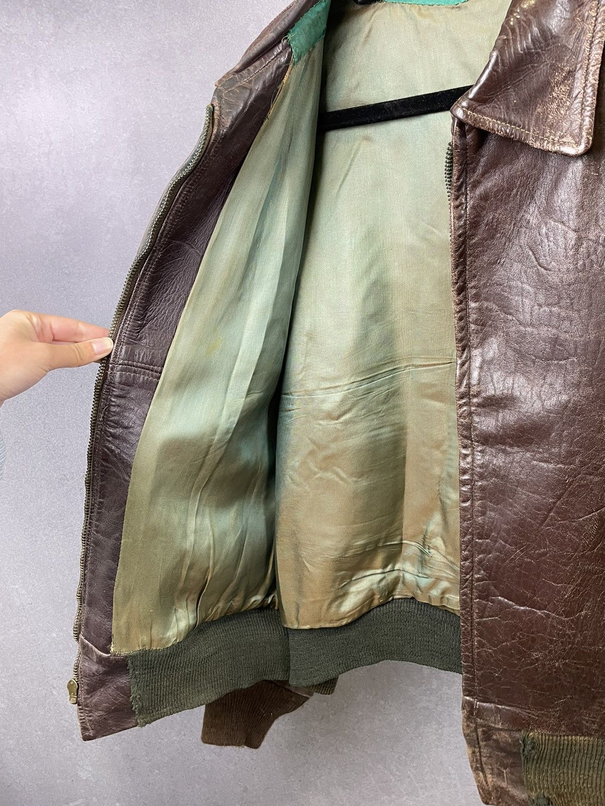 40s 50s Distressed Brown Leather Bomber Jacker