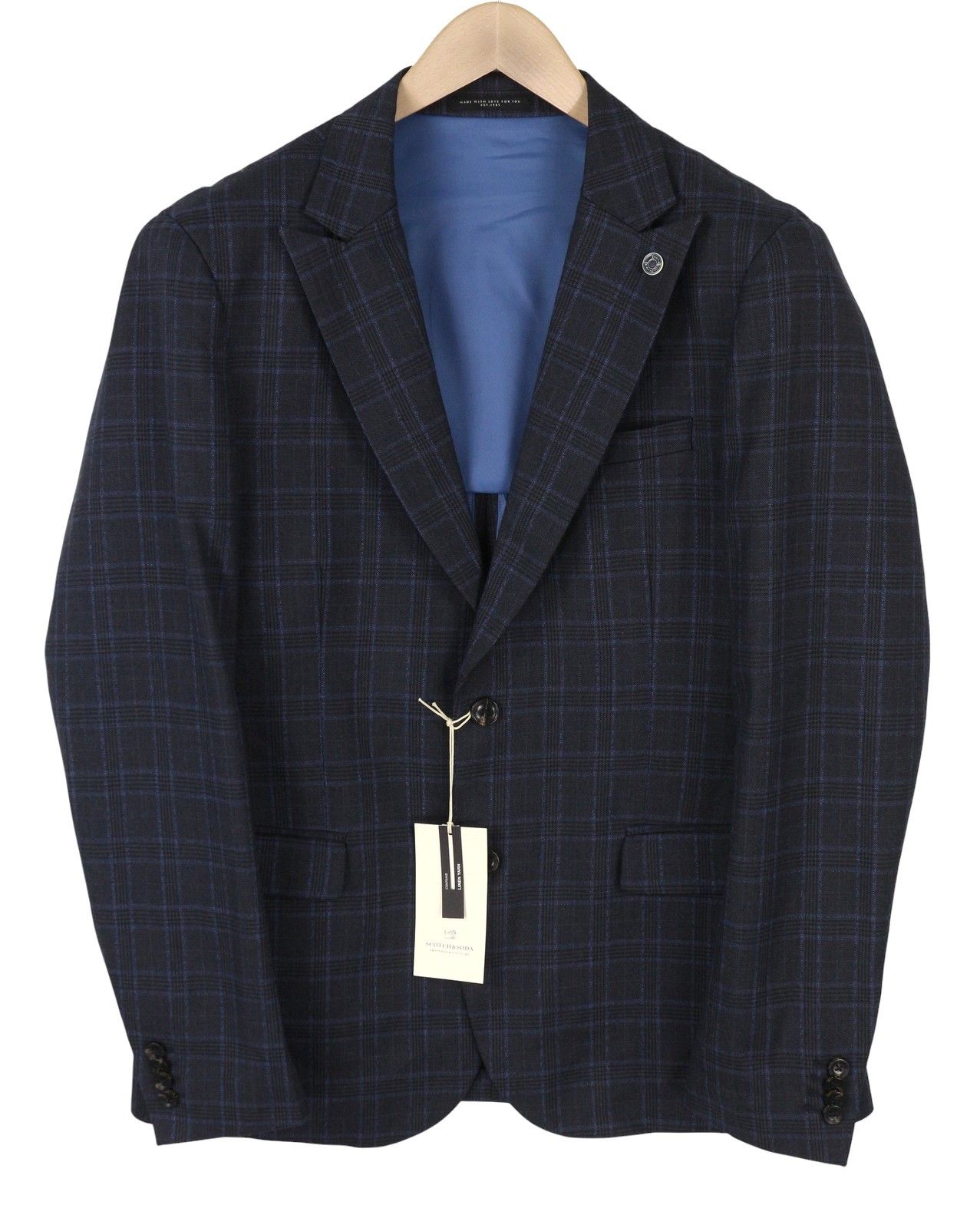 Scotch & Soda M Navy Check Wool Blend Peak Blazer 88536 Size 38R - 1 Thumbnail