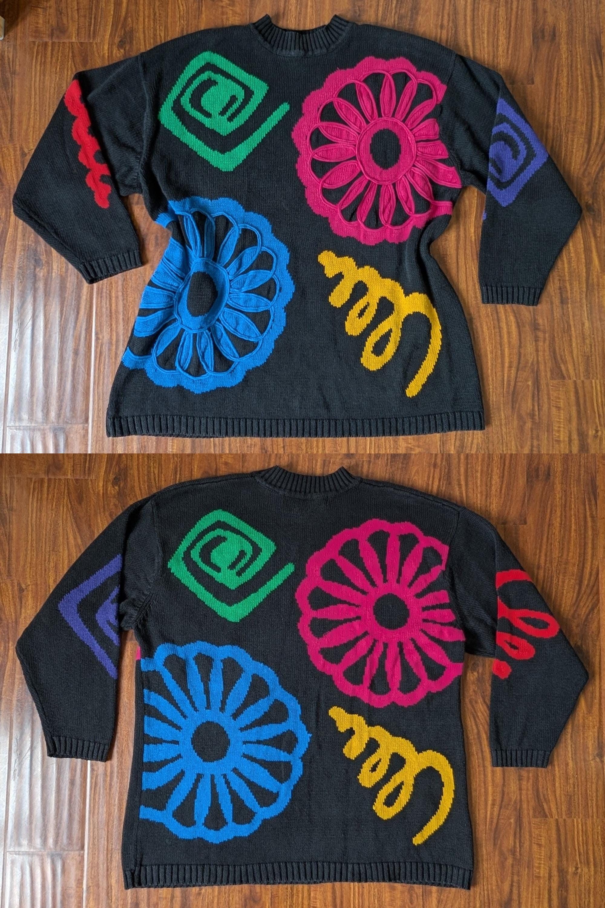 Vintage 80s/90s Black Funky Flower Knit Sweater