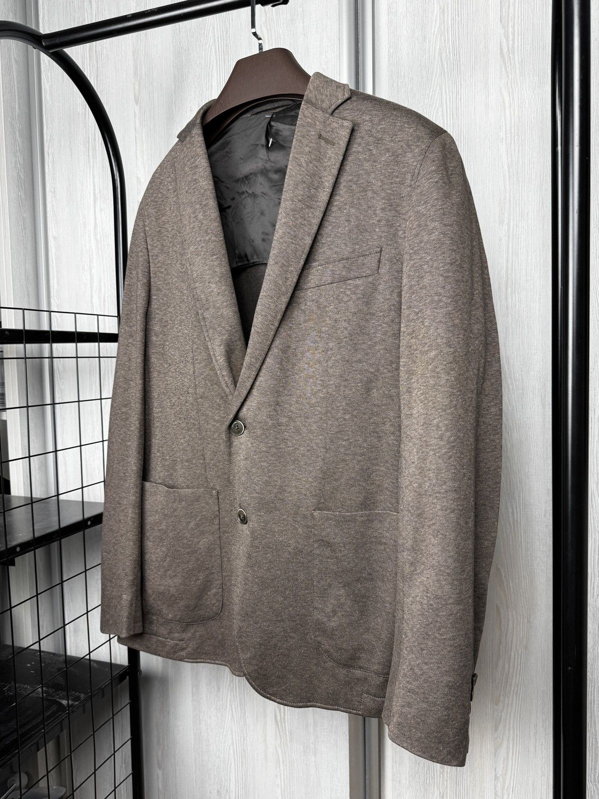 Hackett London brown cotton unlined 2 buttons blazer