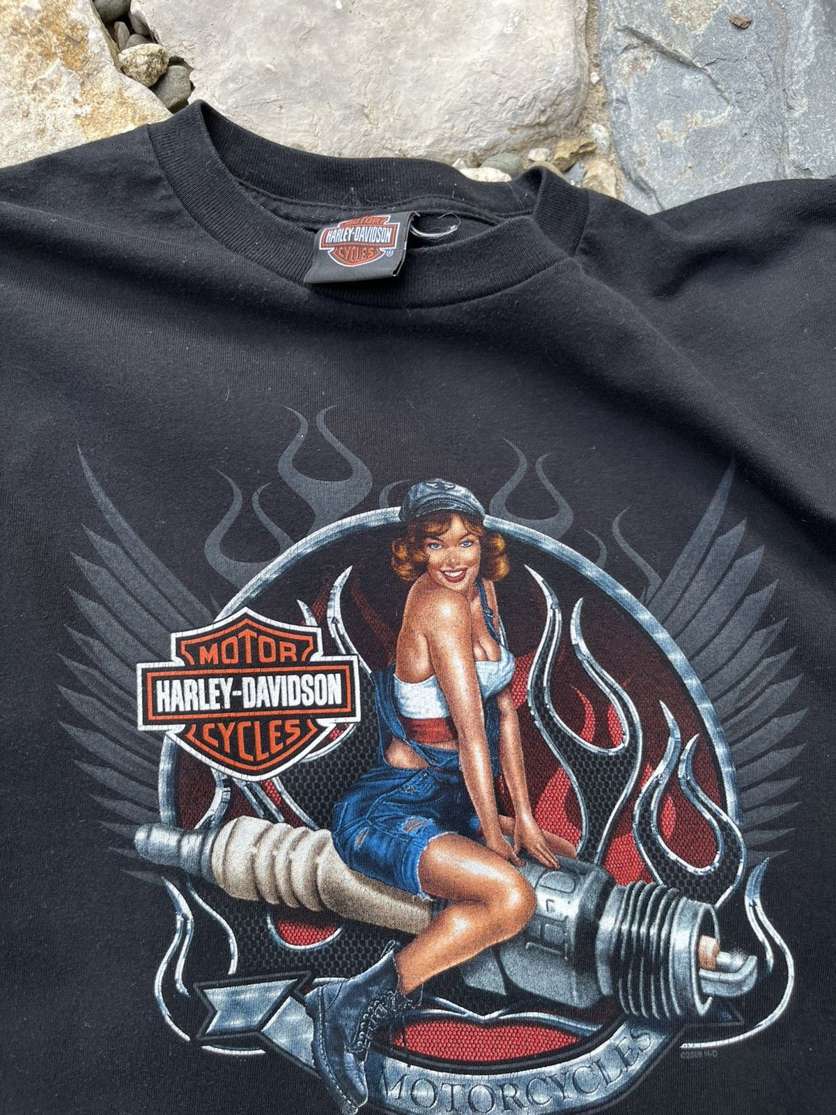 Harley Davidson × Vintage Vintage Harley-Davidson Luxembourg girl lady spark plug tee Size US L / EU 52-54 / 3 - 15 Thumbnail