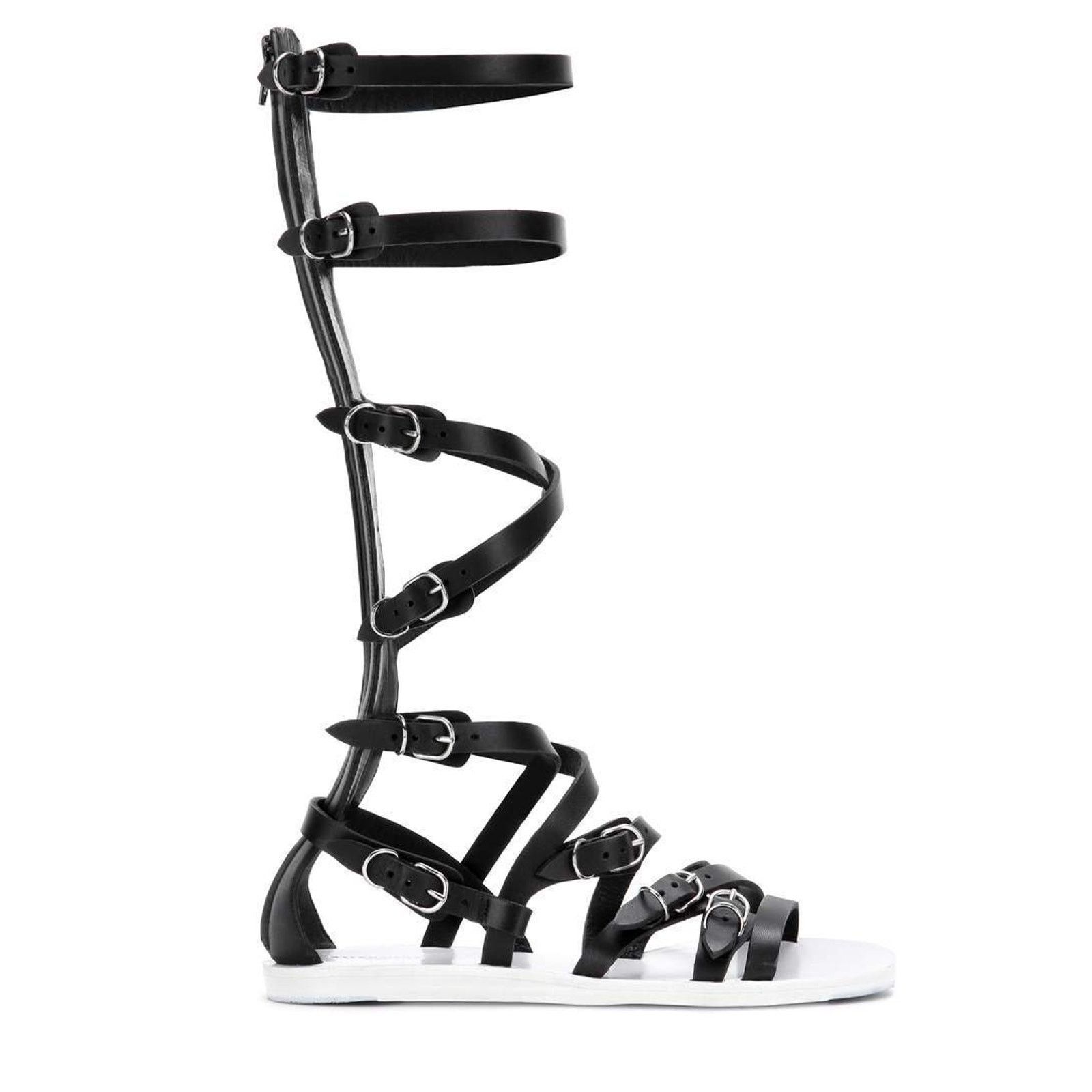 Balenciaga NEW BALENCIAGA BLACK LEATHER GLADIATOR TALL FLAT SANDALS 38 Size US 8 / IT 38 - 2 Thumbnail
