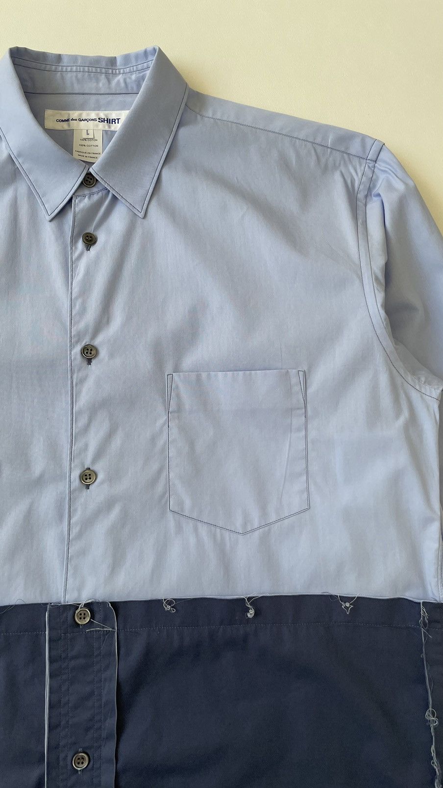 Comme des Garcons ‘Reworked Raw Hem’ Blue Cotton Shirt Size US L / EU 52-54 / 3 - 5 Thumbnail