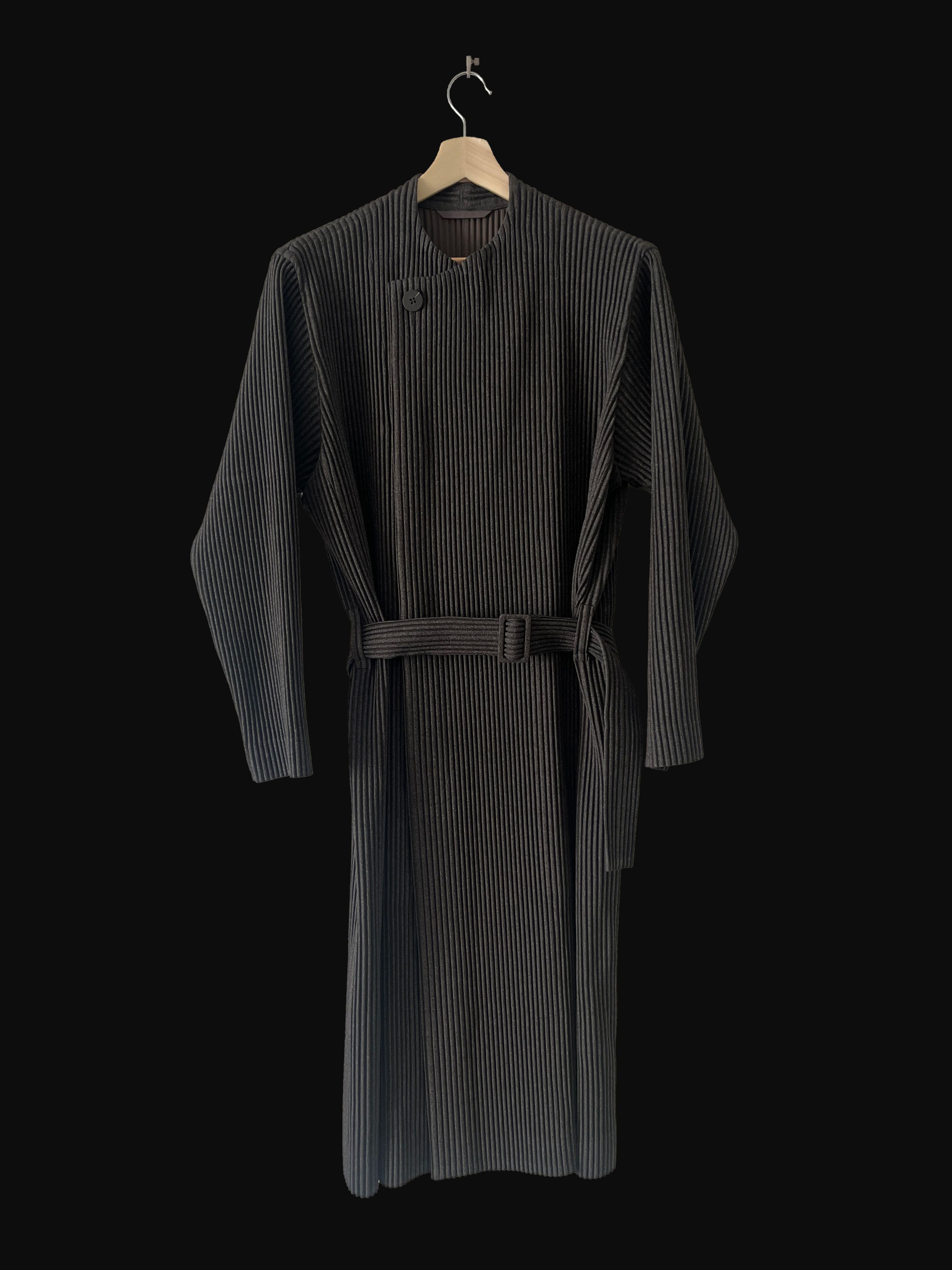 Pre-owned Issey Miyake Wool Like Light Pleated Belted Collarless Coat
