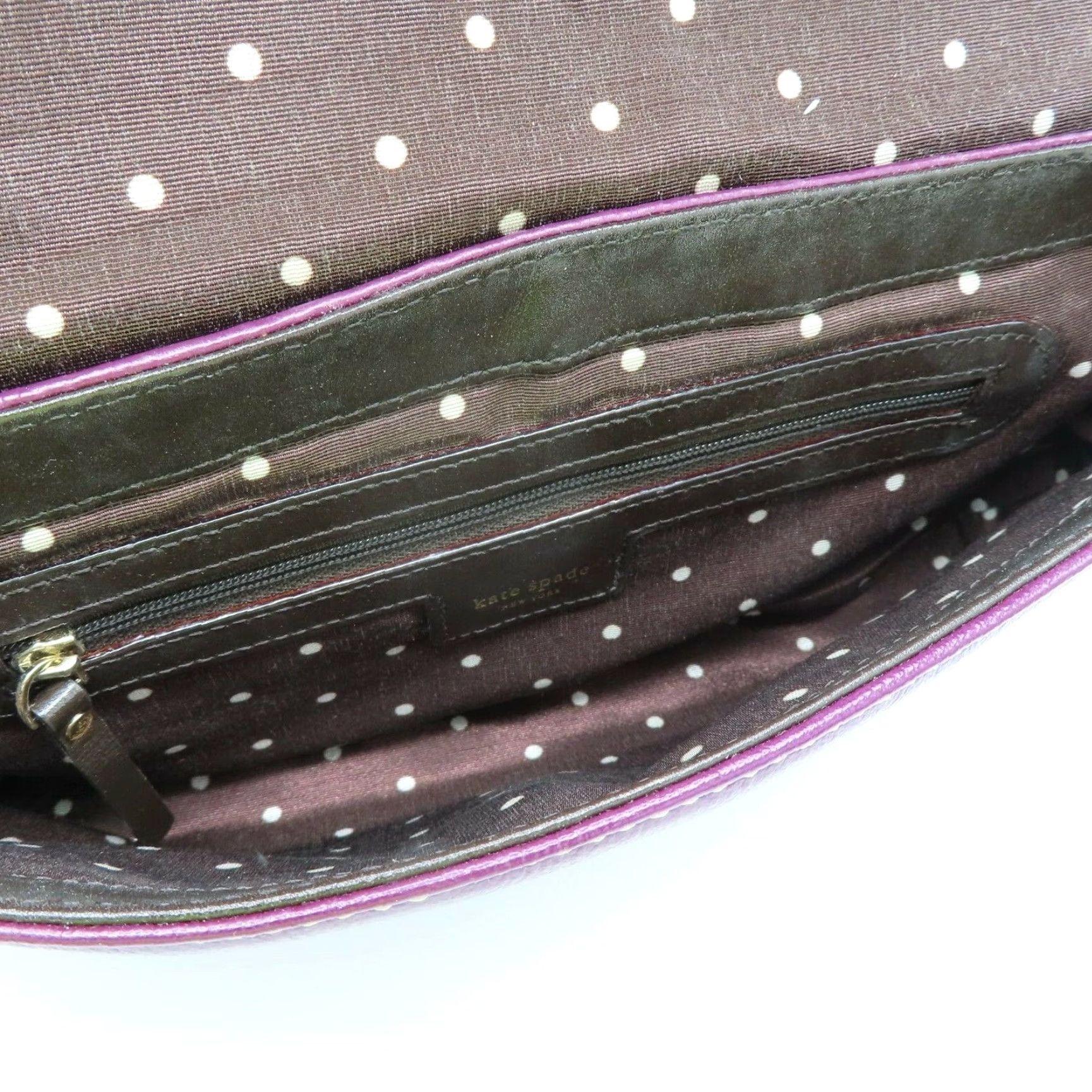 Vintage kate spade new york Shoulder Bag Purple Brown Leather Magnetic Flap handbag Purse Bag Women Size ONE SIZE - 6 Thumbnail