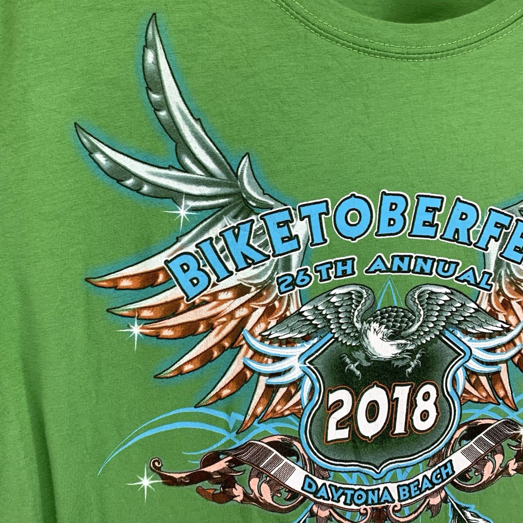 Vintage Bike Week T-Shirt XL Green Graphic Print Eagle Wings Casual Women 2018 Daytona Beach Biker Size XL / US 12-14 / IT 48-50 - 6 Thumbnail