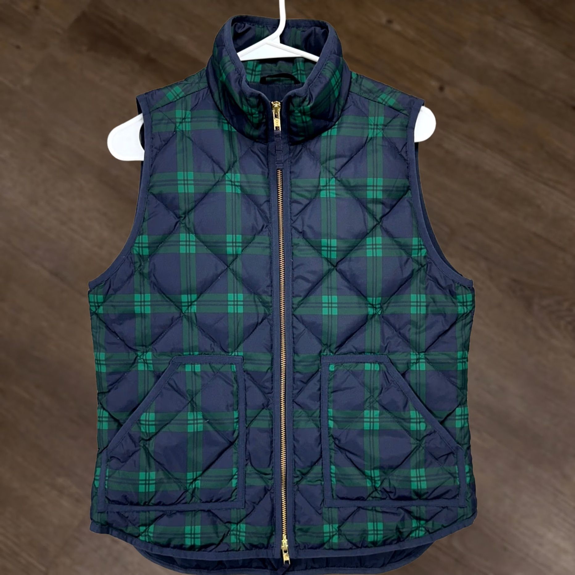 J.Crew J. Crew Vest Puffer Down Women Small Navy Blue Green Plaid Full Zip Sleeveless Vestway Size S / US 4 / IT 40 - 1 Thumbnail