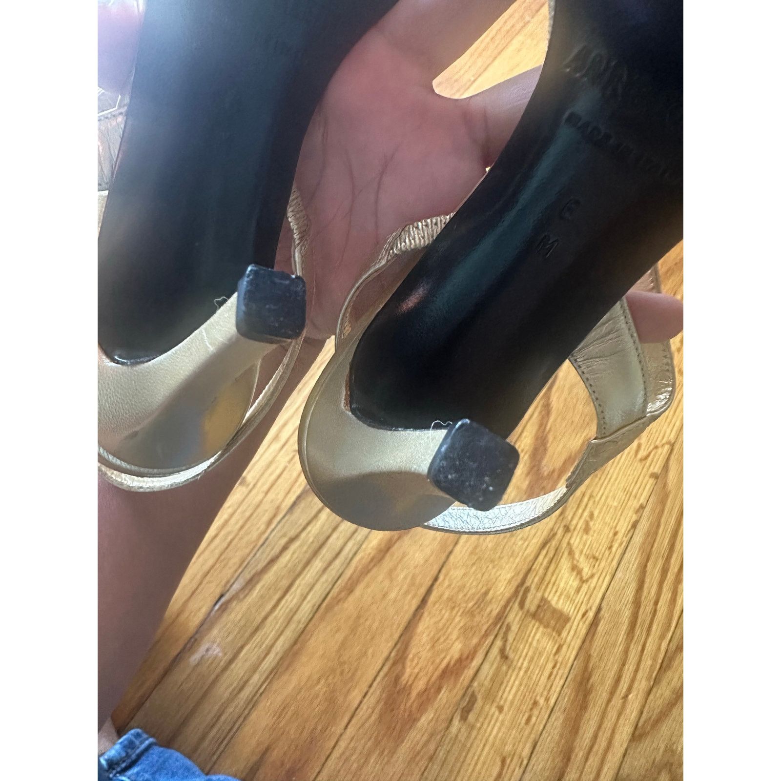 Anne Klein Anne Klein Gold Slingback Heels | Low Heel Dress Shoes Size US 6 / IT 36 - 6 Thumbnail