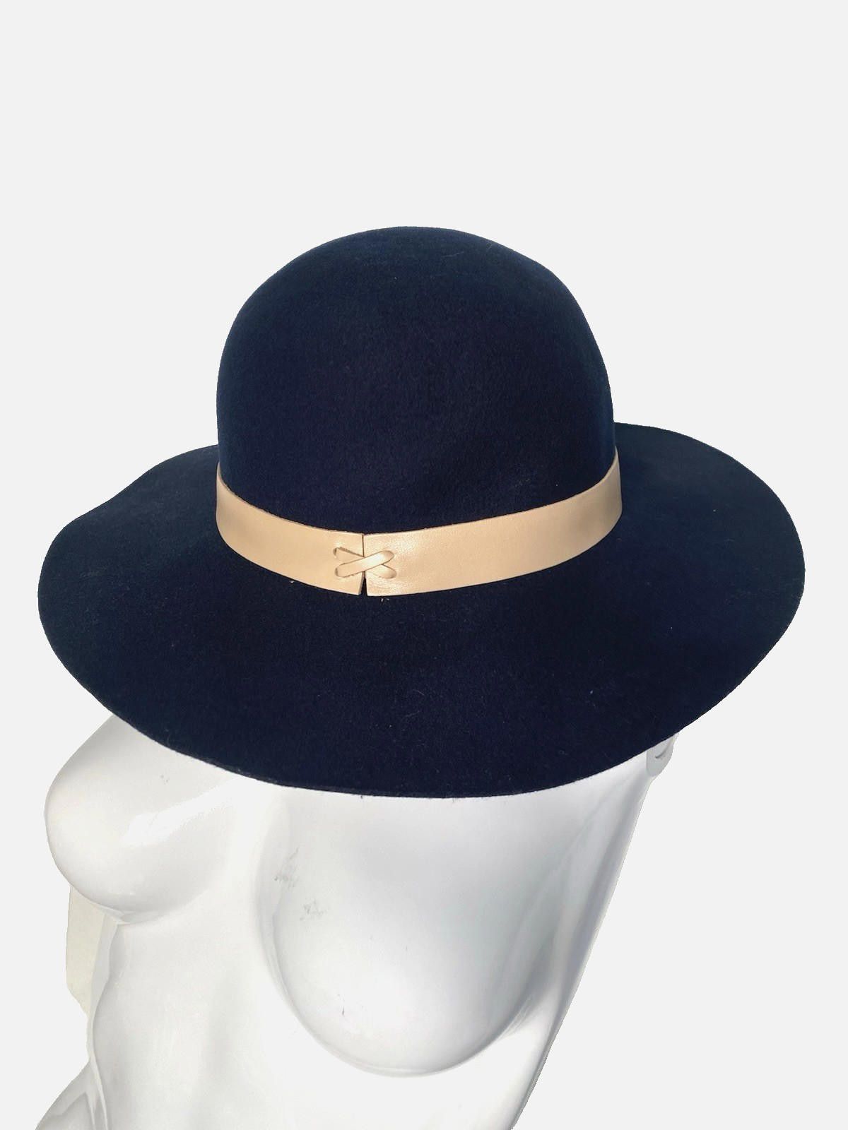 Other NWT Hat Attack 100% Wool Felt Fedora Leather Trim Navy Hat Size ONE SIZE - 4 Thumbnail