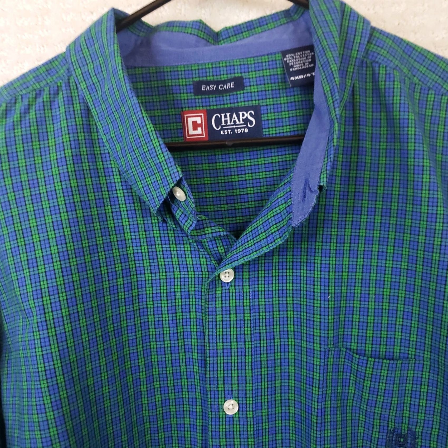 Chaps CHAPS Easy Care Shirt Green Blue Plaid Men's 4XB Button-Up Twill Casual Long Sleeve Size US XXL / EU 58 / 5 - 4 Thumbnail