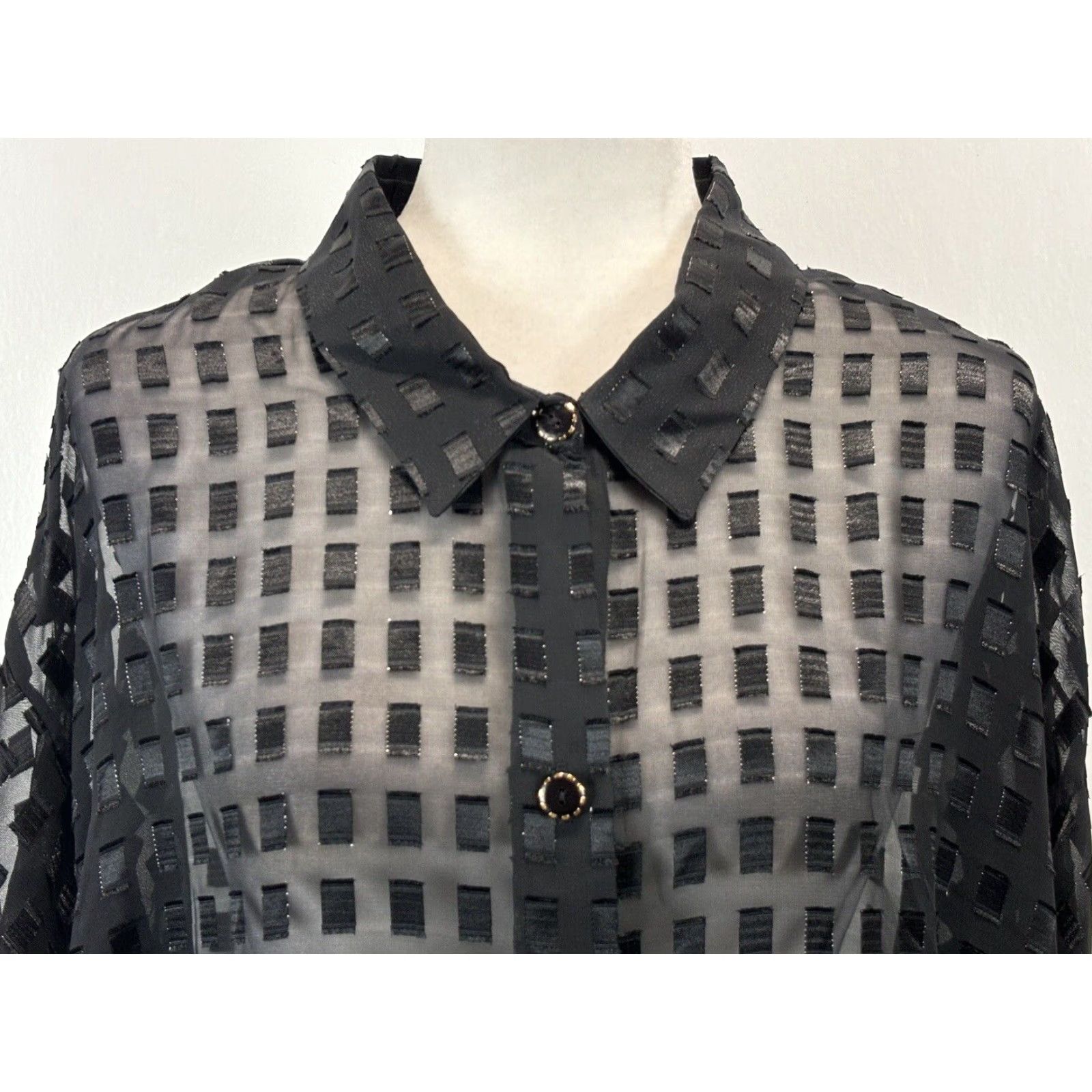 Vintage VINTAGE Sand Dollars By Robby Len COVERUP Tunic Shirt 3X Plus Women’s Black Sheer Casual Travel Geometric Long Sleeve Button Front Swimsuit Coverup Size XXL / US 16-18 / IT 52-54 - 5 Thumbnail