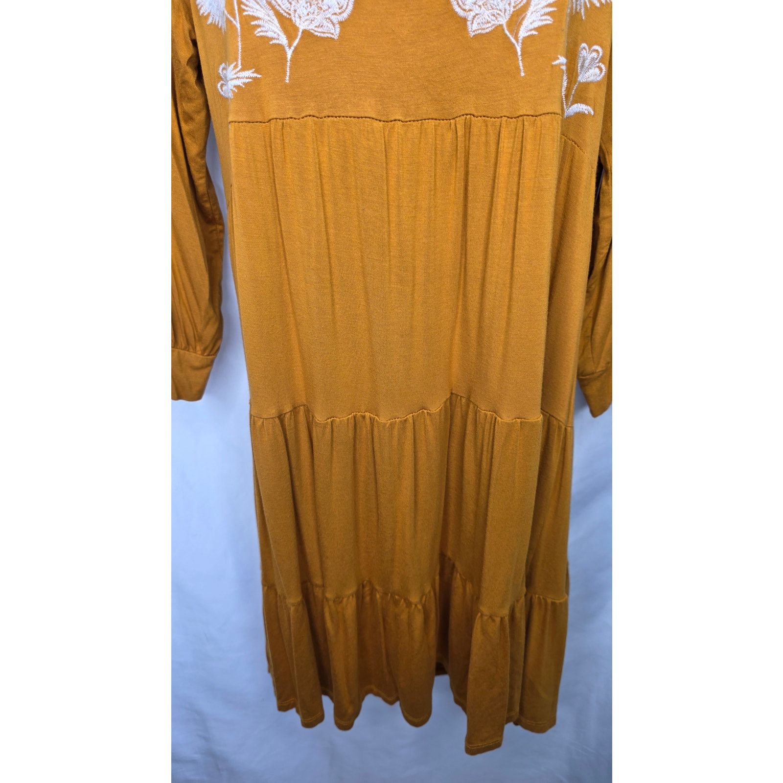 Other Women's Mustard Embroidered Boho Dress Floral Tiered Size M / US 6-8 / IT 42-44 - 5 Thumbnail