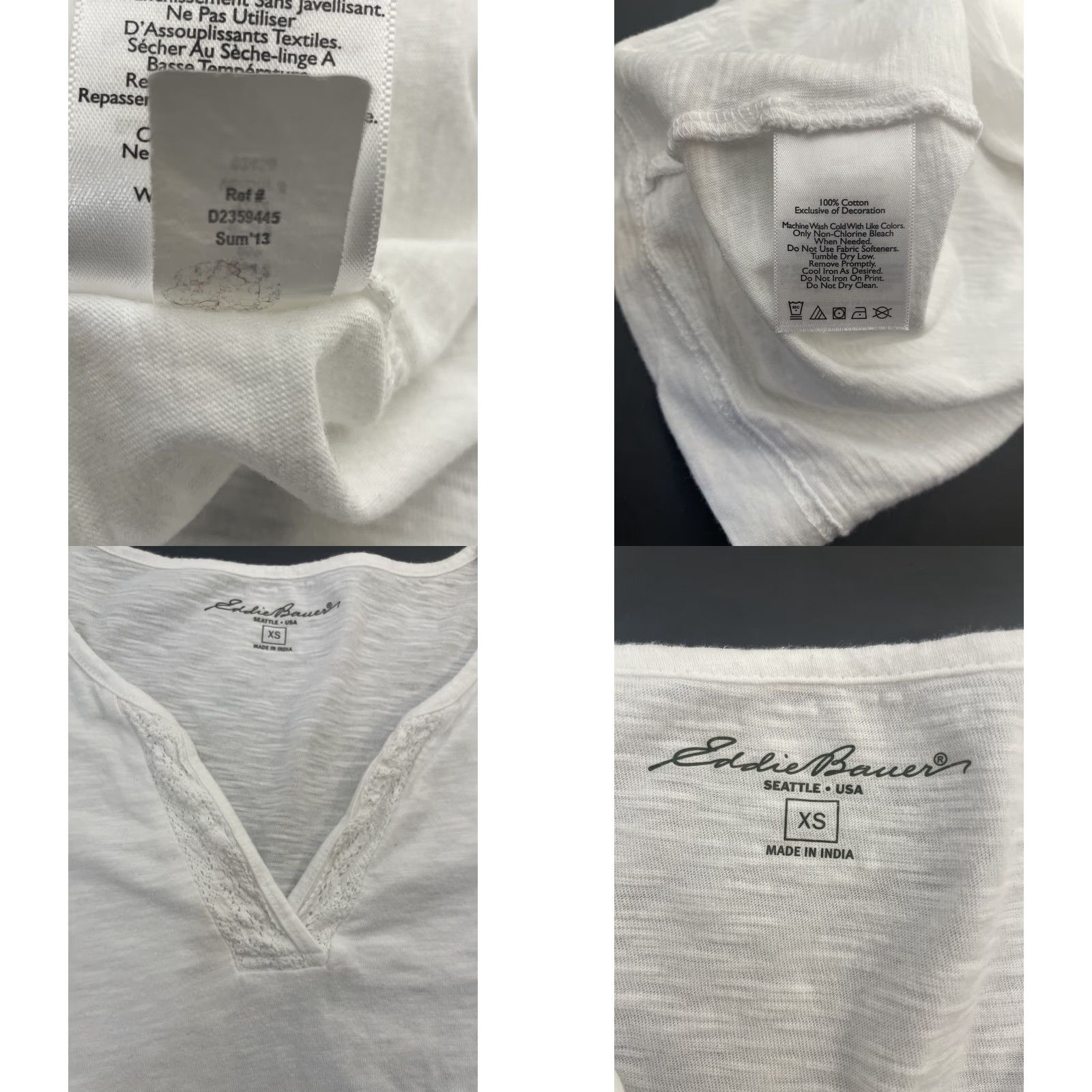 Eddie Bauer Eddie Bauer Blouse Shirt Women XS White Short Sleeve Lace V Neck Solid Pattern Regular Fit Size XS / US 0-2 / IT 36-38 - 9 Thumbnail