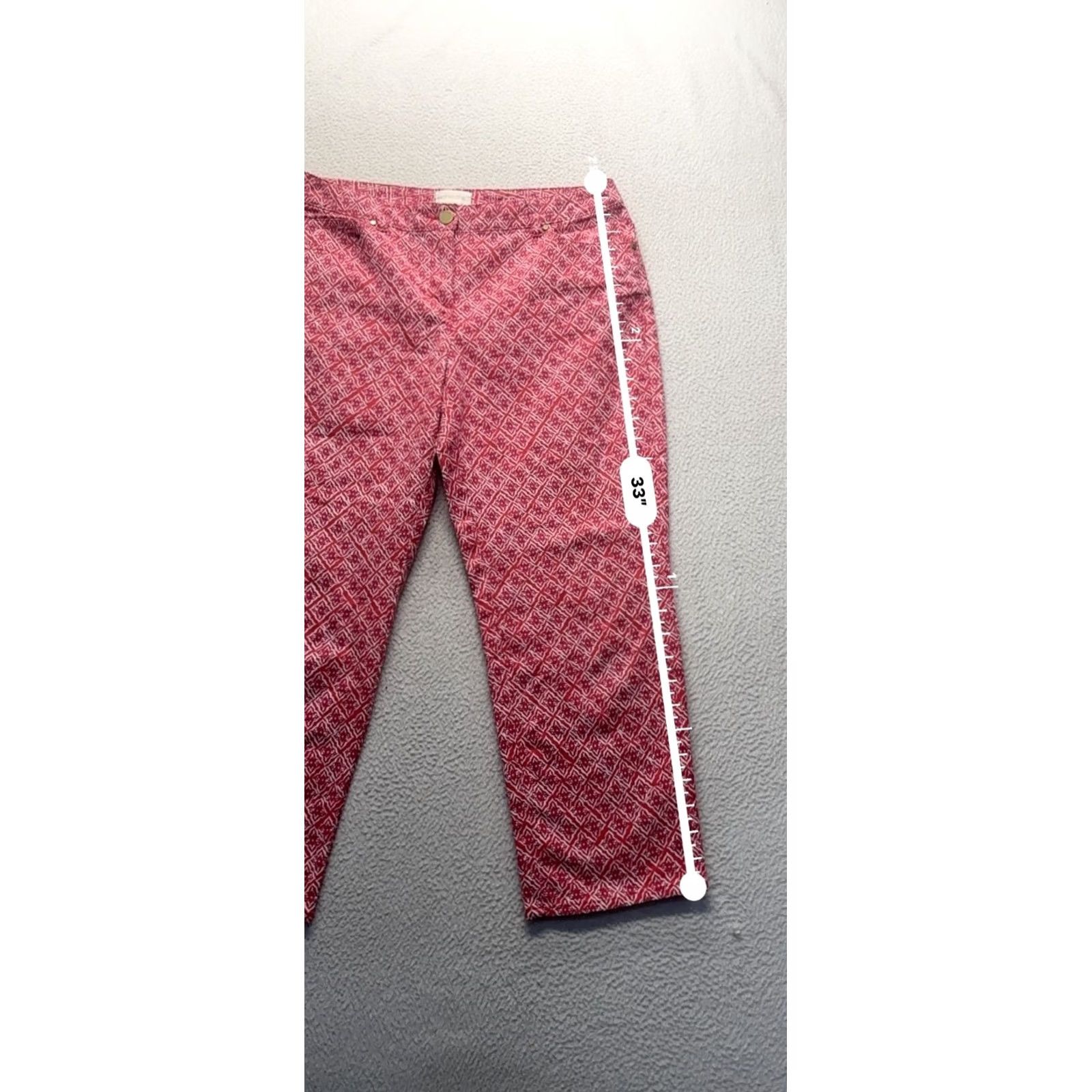 Vintage Chico's Pants Cropped Red Geometric Print Cotton-Blend 33 Inseam Womens 0 Size Size 25" / US 0 / IT 36 - 6 Thumbnail