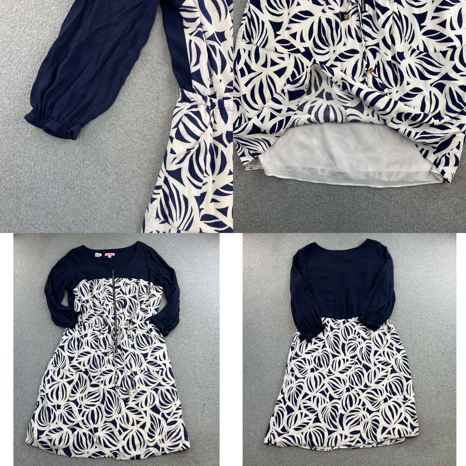 Lilly Pulitzer Lilly Pulitzer Dress Womens 10 Blue White Tropical A-Line Zip Front 3/4 Sleeve Size L / US 10 / IT 46 - 9 Thumbnail