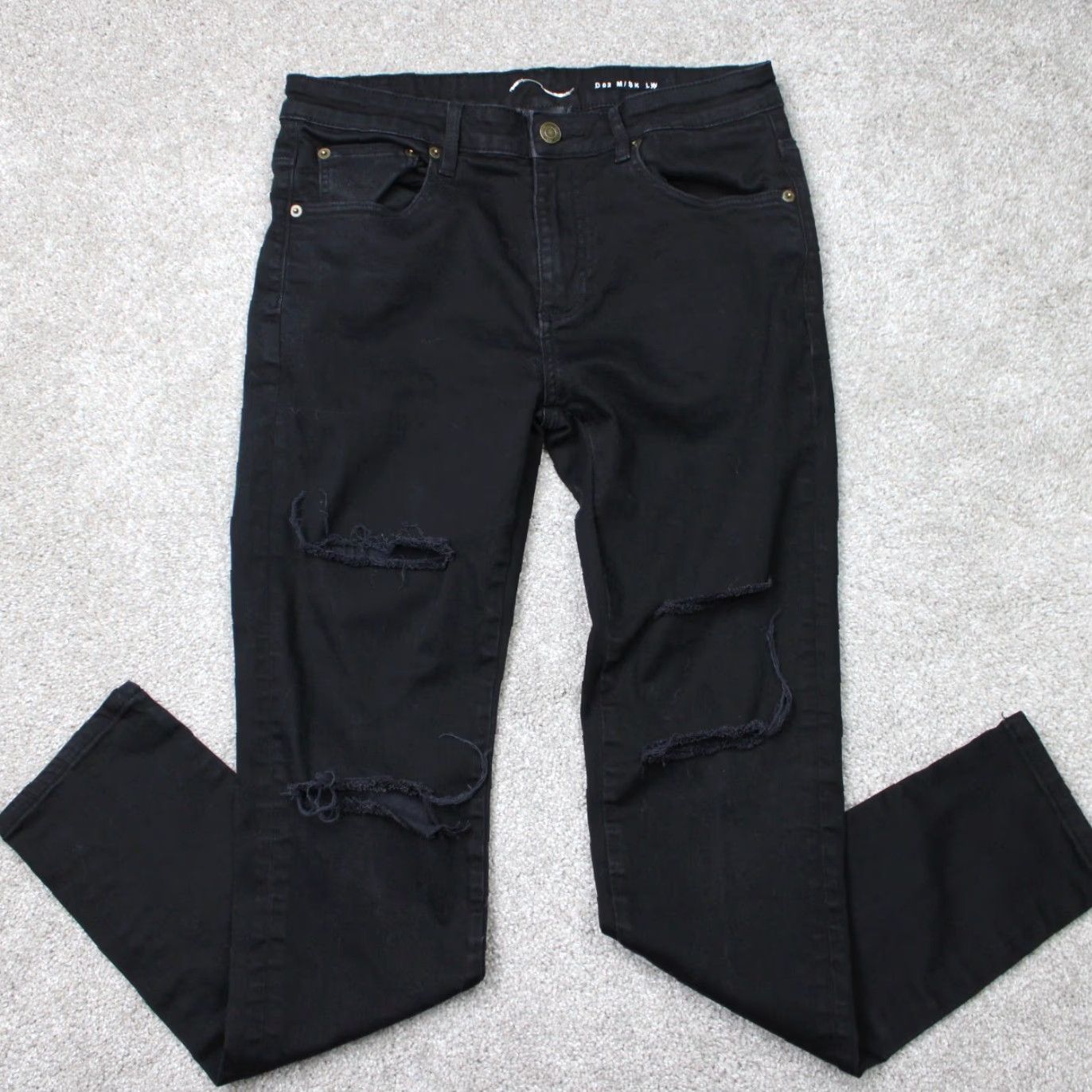 VINTAGE Saint Laurent Paris Jeans Mens 34x30 Black Distressed Denim 5-Pocket Regular Straight Mock?