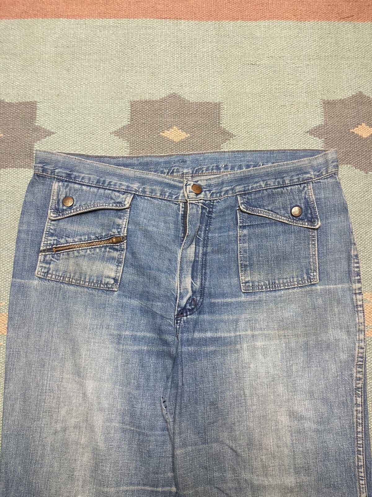Vintage 70s maverick bell bottom jeans fade denim flare hippie 34x31 Size 34" / US 12 / IT 48 - 5 Thumbnail