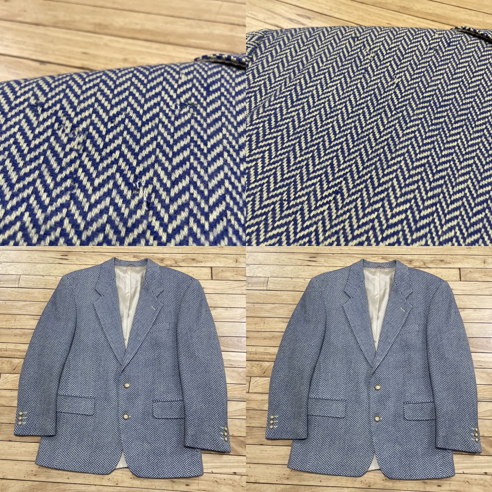 Vintage VINTAGE Only by Eckerle Wool Blazer Men 42R Tweed Herringbone Blue Yellow 90s Notch Lapel Single-Breasted 2-Button Casual Business Size 42R - 9 Thumbnail