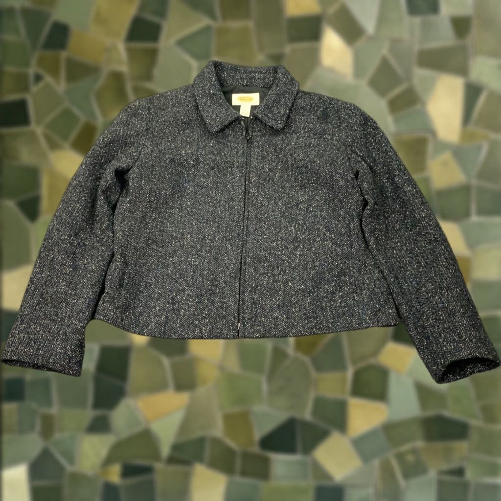 Talbots VINTAGE Talbots Petites Jacket Womens Size 2P Gray Herringbone Tweed Full Zip Wool Blend Lined Pockets 2P Womens Jacket 90s? Size XS / US 0-2 / IT 36-38 - 1 Thumbnail