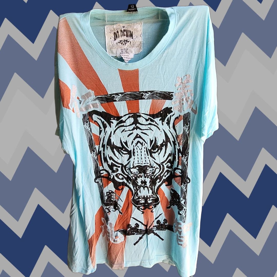 Denime Do Denim Mens Crew Neck Short Sleeve Graphic TShirt Blue Tiger Beaded DDTS3681 L Size US L / EU 52-54 / 3 - 1 Thumbnail