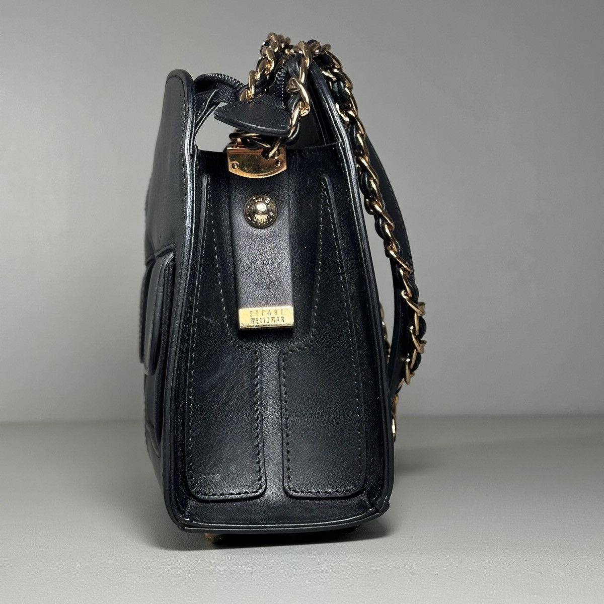 Stuart Weitzman Stuart Weitzman Podbag Leather Shoulder Bag Black Calf Chain Size ONE SIZE - 7 Thumbnail