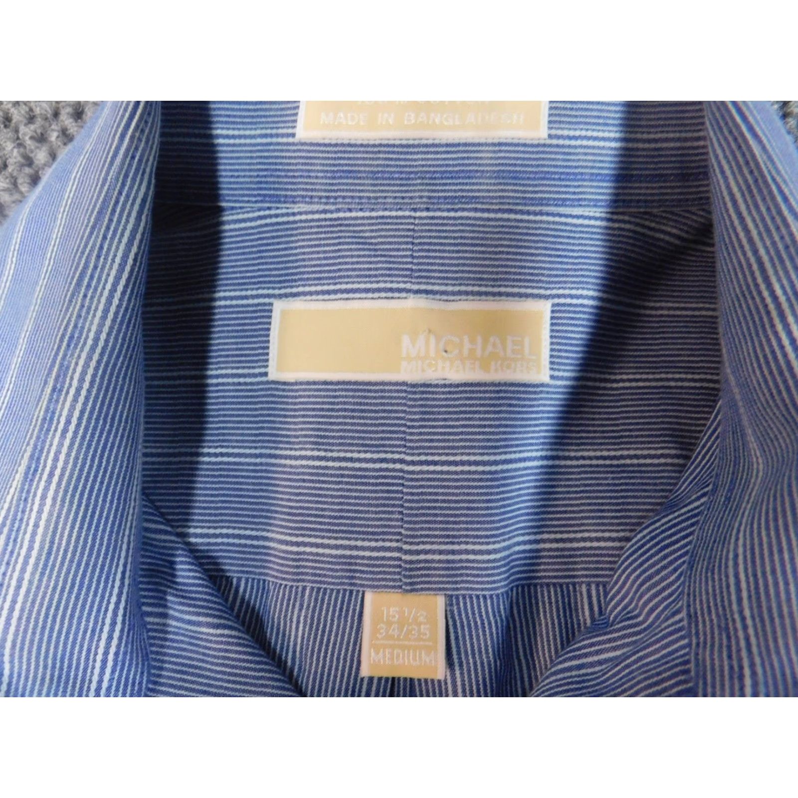 Michael Kors Michael Kors Mens Shirt Medium Blue Striped Button-Down Knit Cotton Polyester Button Up Long Sleeve Collared Size US M / EU 48-50 / 2 - 5 Thumbnail