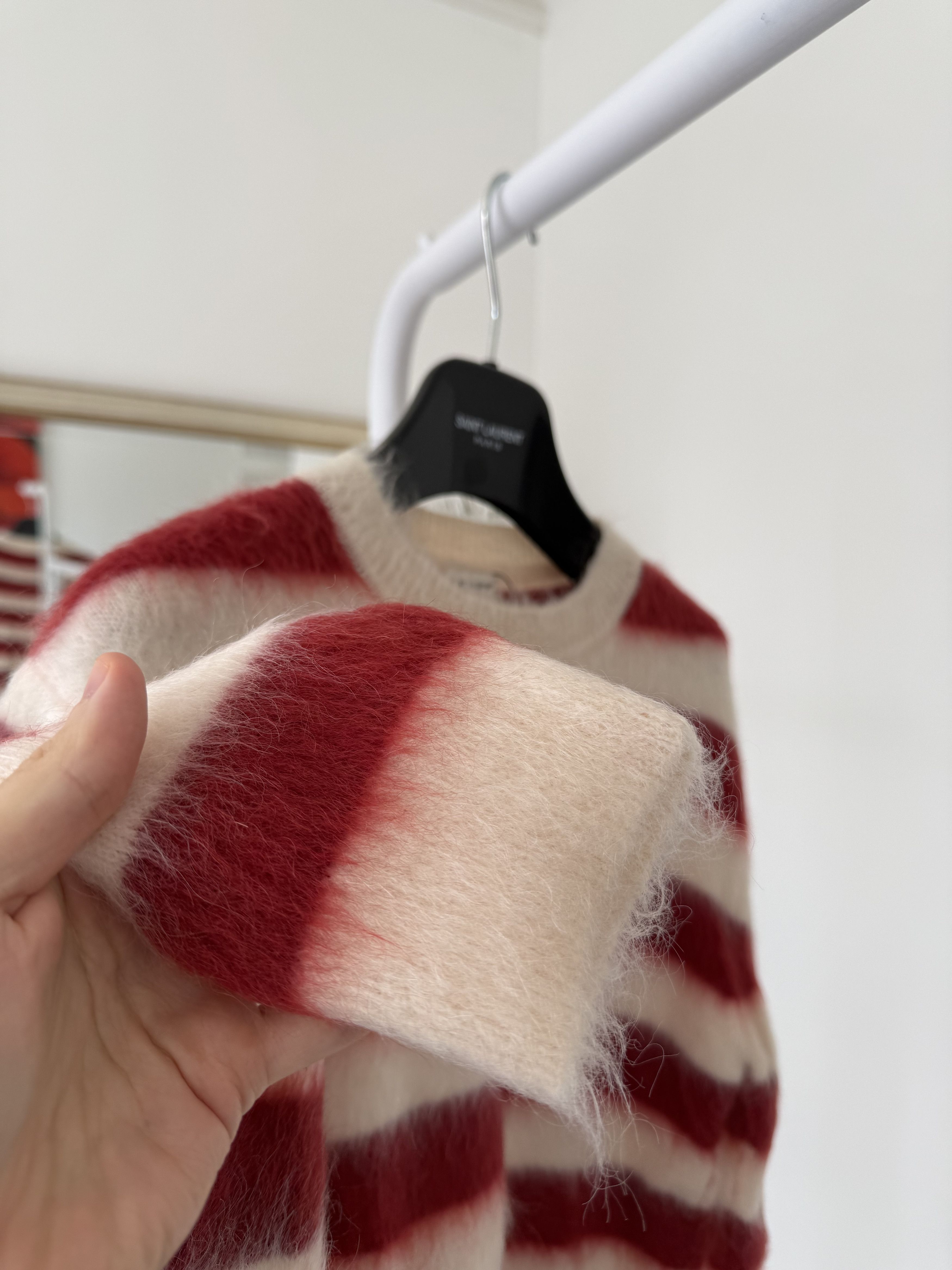 Saint Laurent Paris Saint Laurent Red/White Striped Mohair Sweater Size US M / EU 48-50 / 2 - 7 Thumbnail