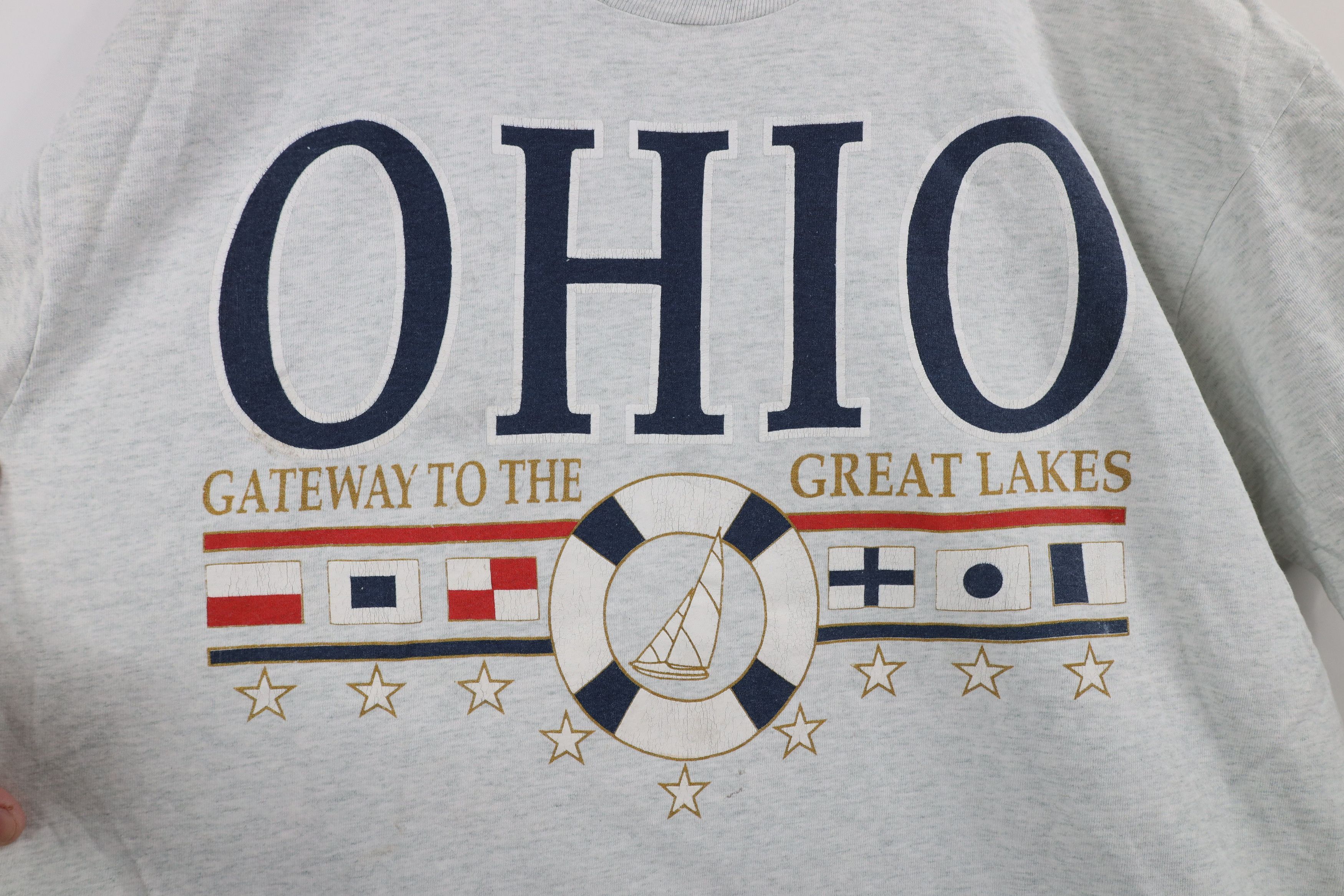 Vintage Vintage 90s Streetwear Ohio Sailing Flags T-Shirt Gray USA Size US XL / EU 56 / 4 - 4 Thumbnail