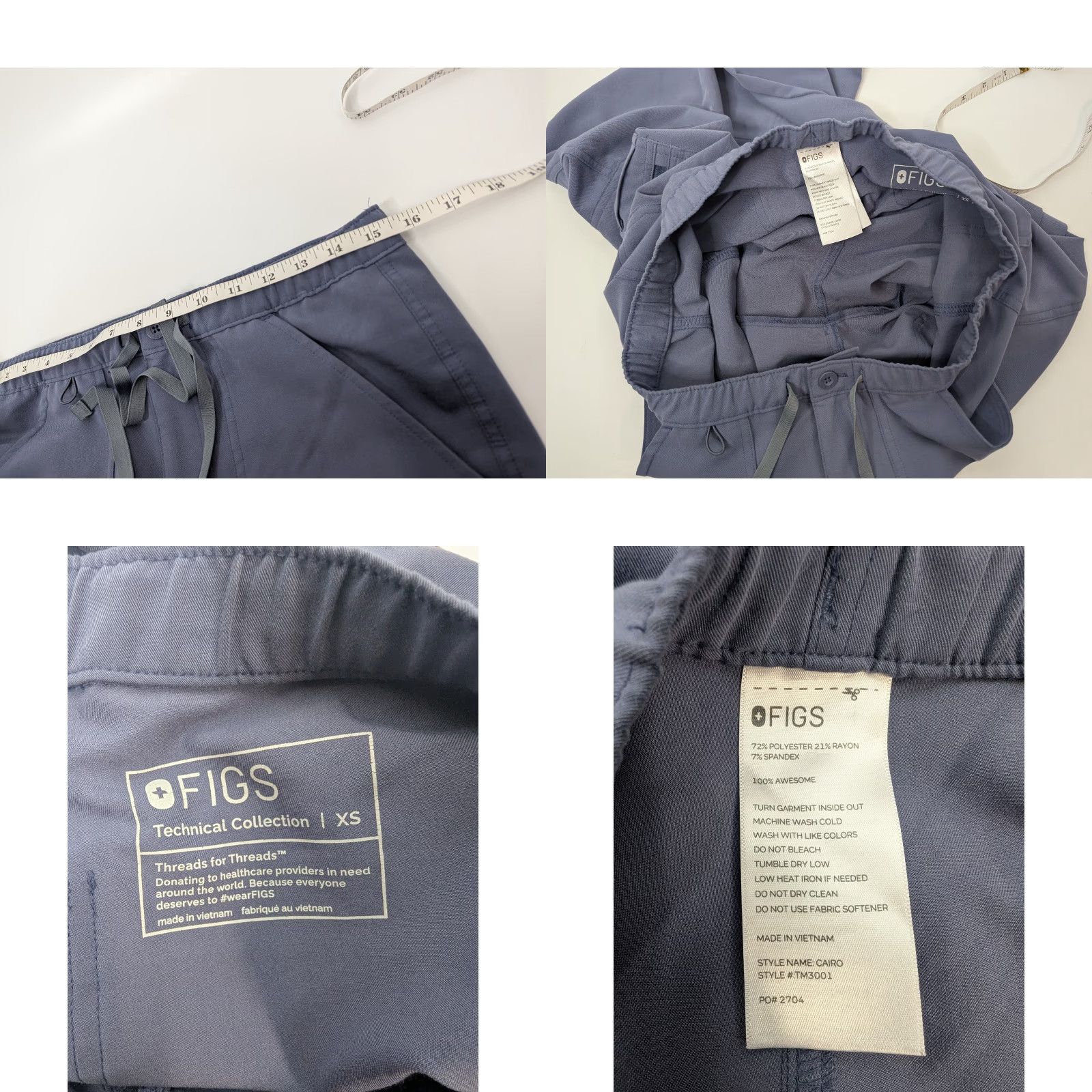 Vintage Figs Mens Cairo Cargo Scrub Pants XS Graphite Blue Medical Nurse TM3001 Size US 27 - 8 Thumbnail