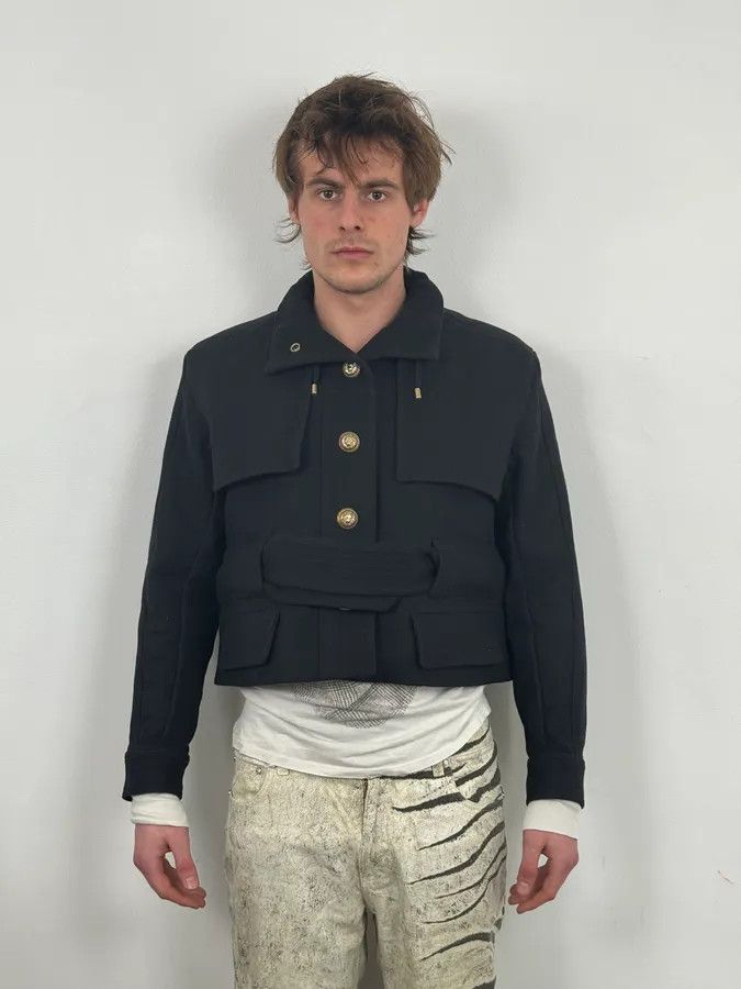 Balmain AW2014 Balmain Black Cropped Wool Buttoned Jacket Size S / US 4 / IT 40 - 2 Thumbnail
