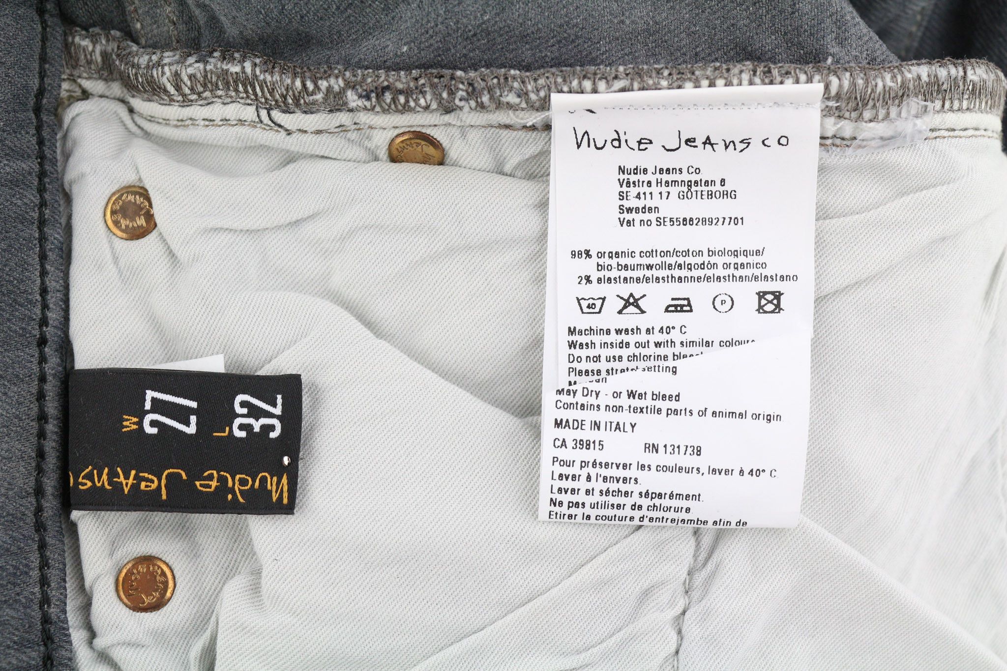 Nudie Jeans TIGHT LONG JOHN W27/L32 Organic Charcoal Jeans 82687 Size US 27 - 7 Thumbnail