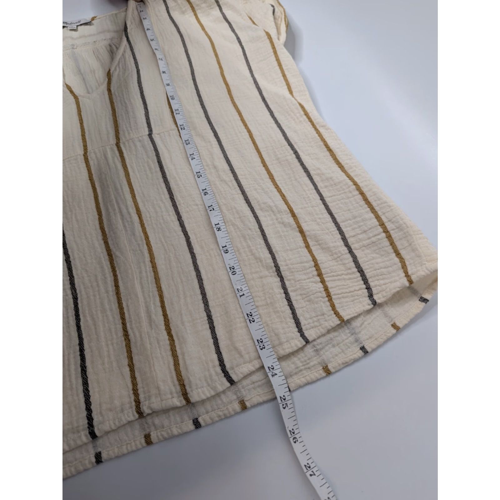 Madewell Madewell Lightspun Westing Shirt Stripe Antique Gold S/S Top XS Cream Striped Kimono Shirt Womens Blouse Lightweight. Size XS / US 0-2 / IT 36-38 - 3 Thumbnail