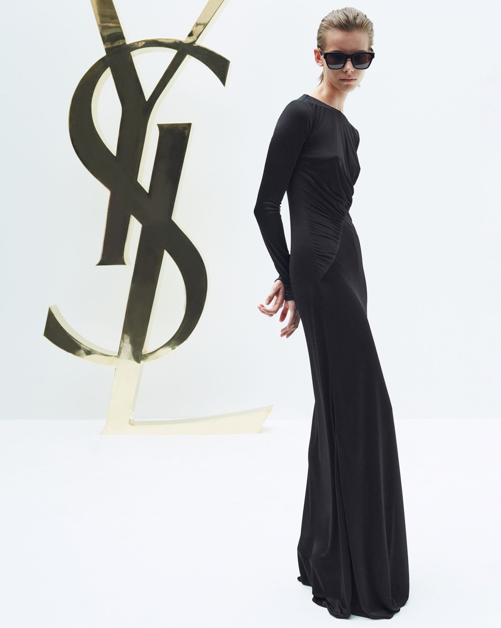 Saint Laurent Paris o1tp1o1224 Long Draped Dress In Jersey in Black Size XL / US 12-14 / IT 48-50 - 3 Thumbnail