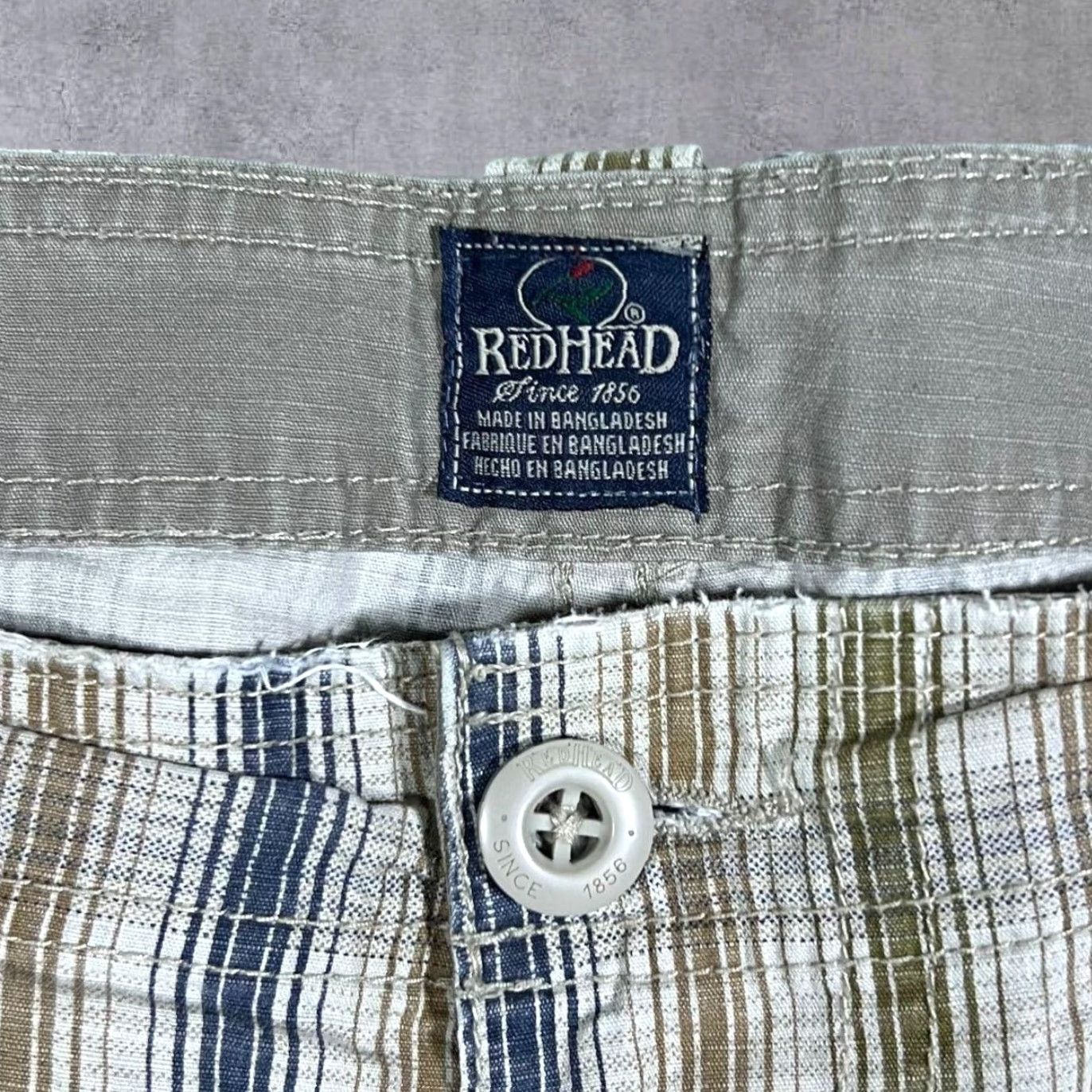 Vintage RedHead Redhead Beige Brown Navy Blue Check Cotton Cargo Shorts 36 Mens Belt Zip Fly Casual Cargo Pocket Multicoloured 90s? Size US 36 / EU 52 - 3 Thumbnail