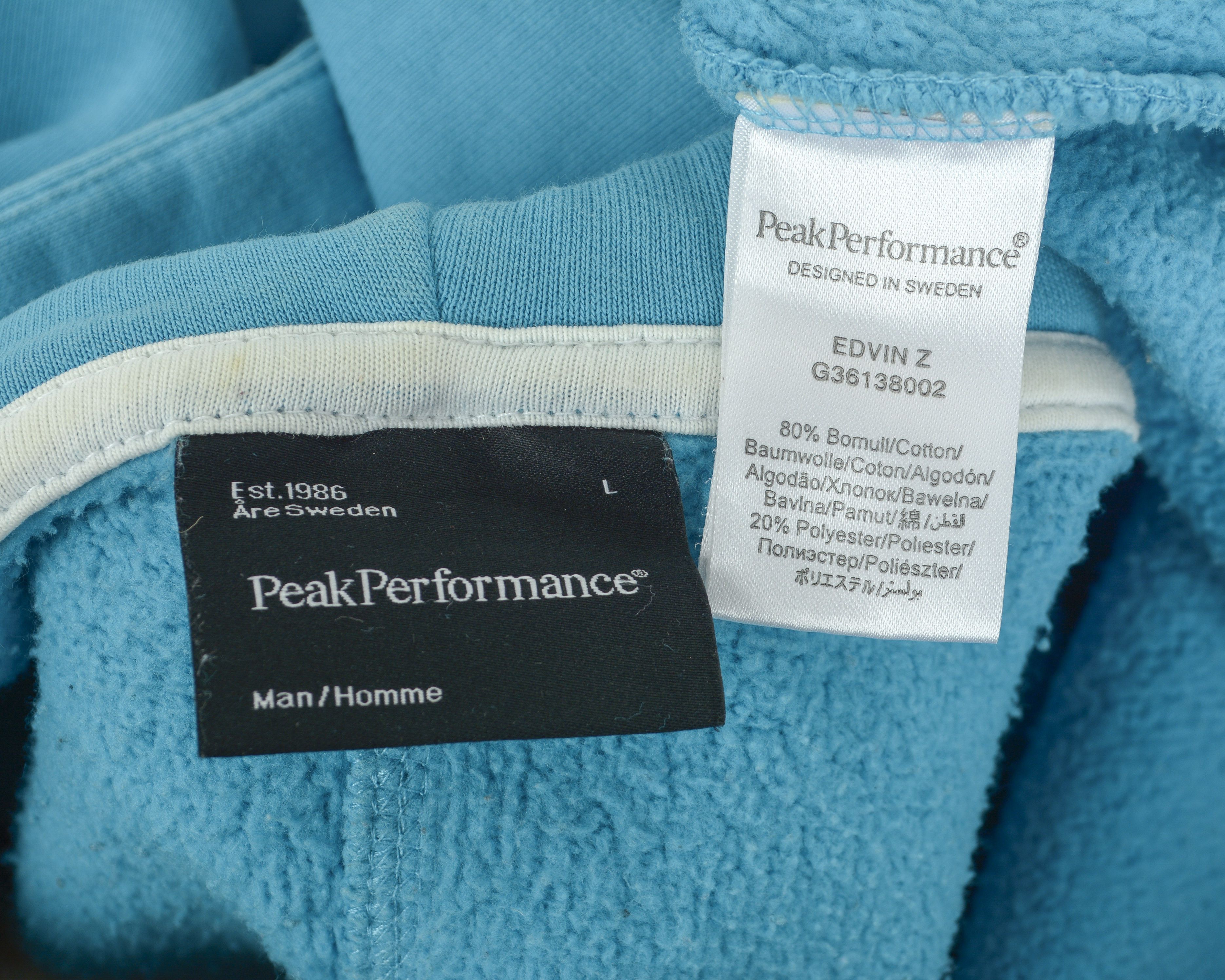 Peak Performance Edvin Z Mens L Hoodie Sweatshirt Jumper Jacket Blue Zip Top Size US L / EU 52-54 / 3 - 2 Thumbnail