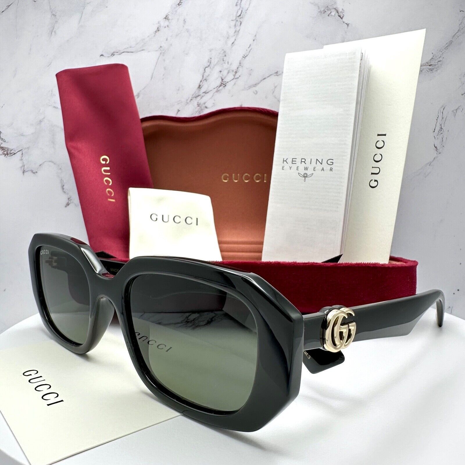 Gucci New Gucci Sunglasses Black Geometric Rectangle Gold GG Size ONE SIZE - 12 Thumbnail